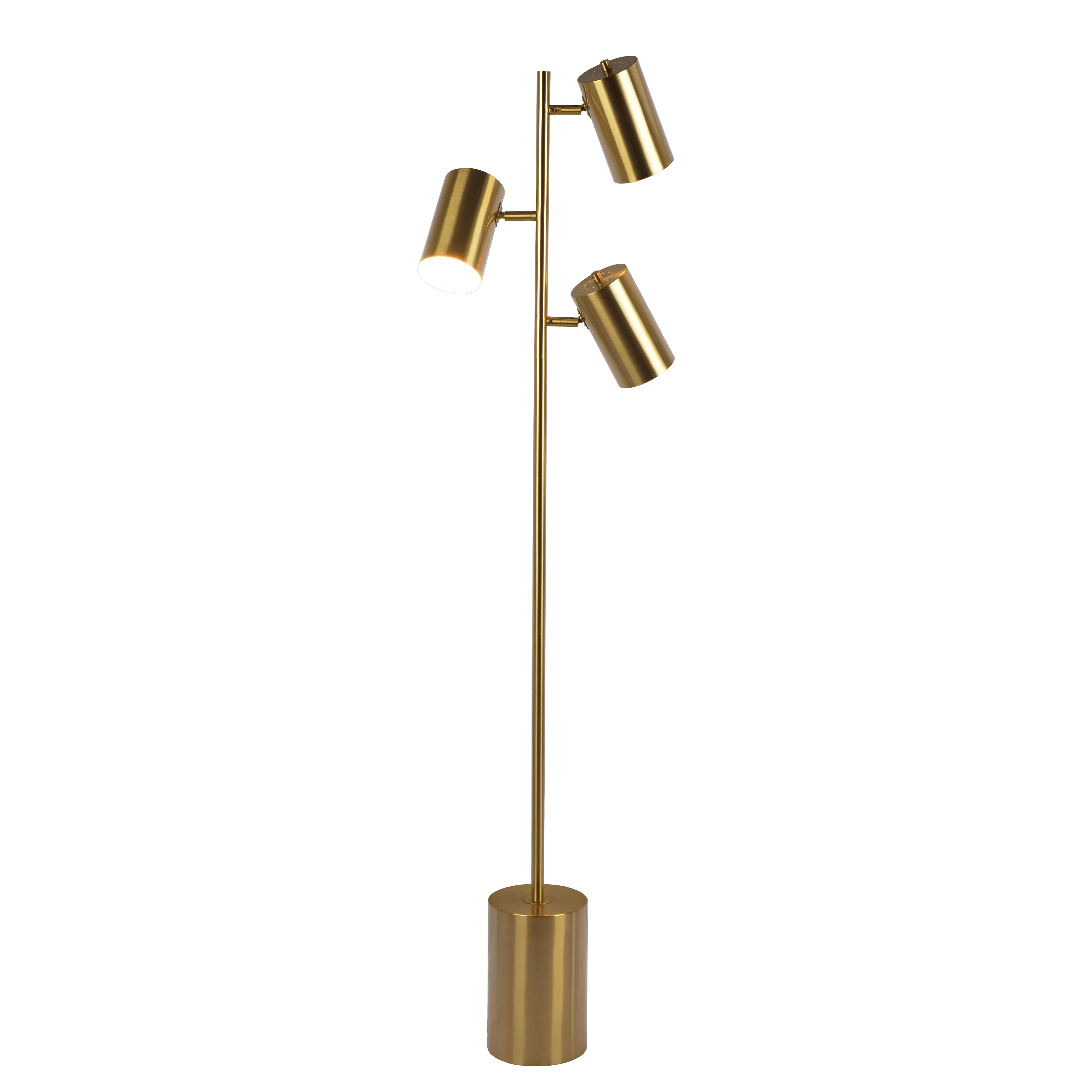 Harmony Brassed Gold Floor Lamp with Rotary Switch Triple Spots Metal Block Base - Image 3
