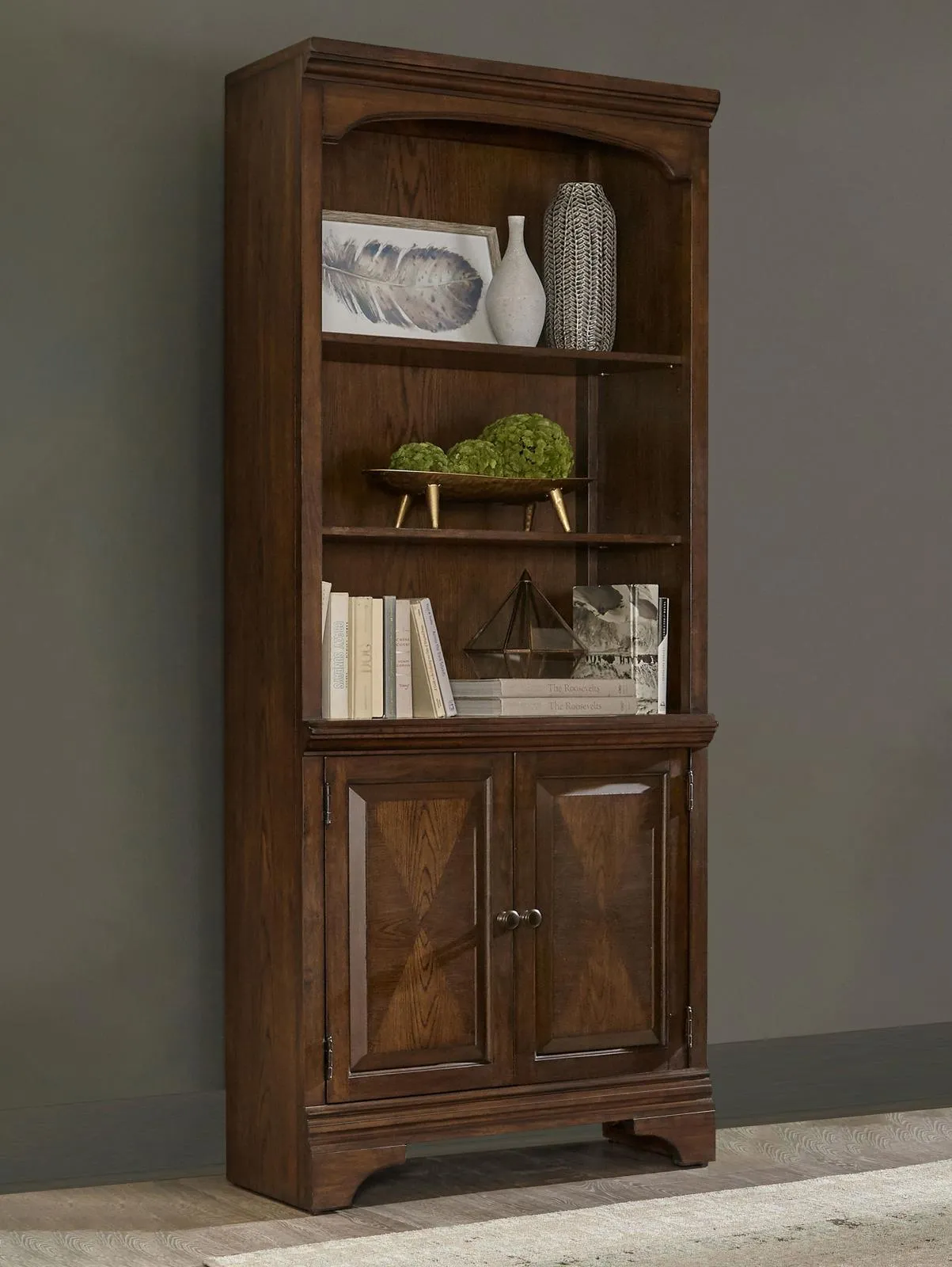 Hartshill Burnished Oak Bookcase with Cabinet