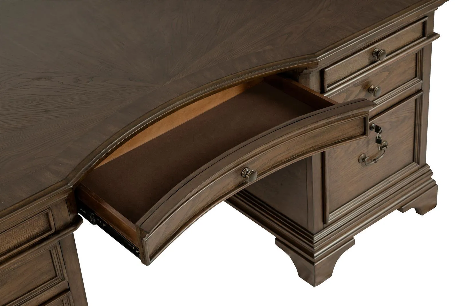 Hartshill Burnished Oak Executive Desk with File Cabinets - Image 10