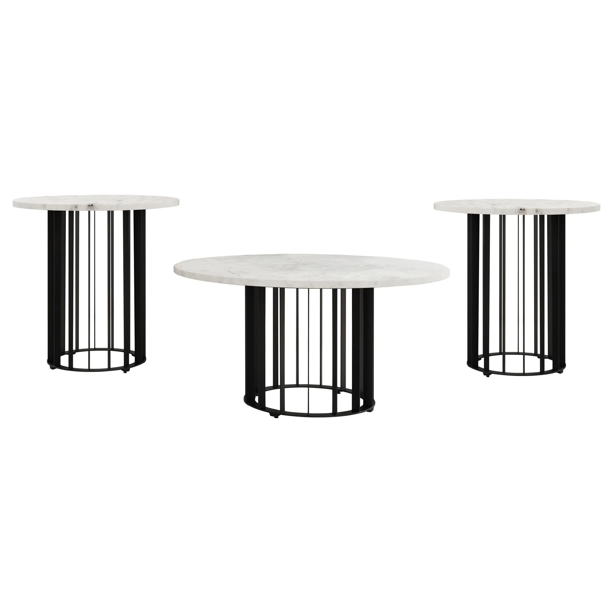 Haven Black 3-Piece Round Marble Coffee and End Table Set - Image 2