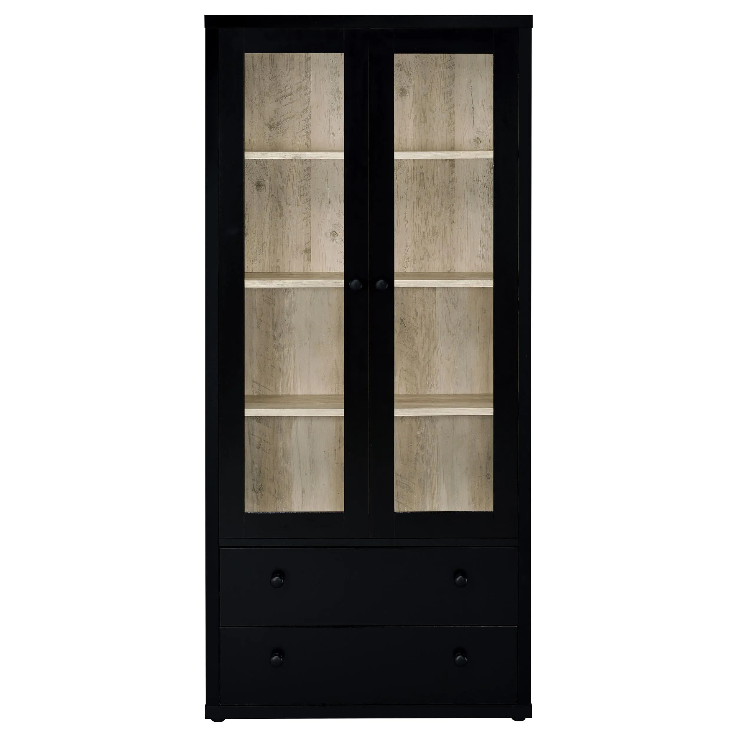 Hawthorne Black 4-Shelf Glass Door Tall Cabinet with Drawers - Image 2