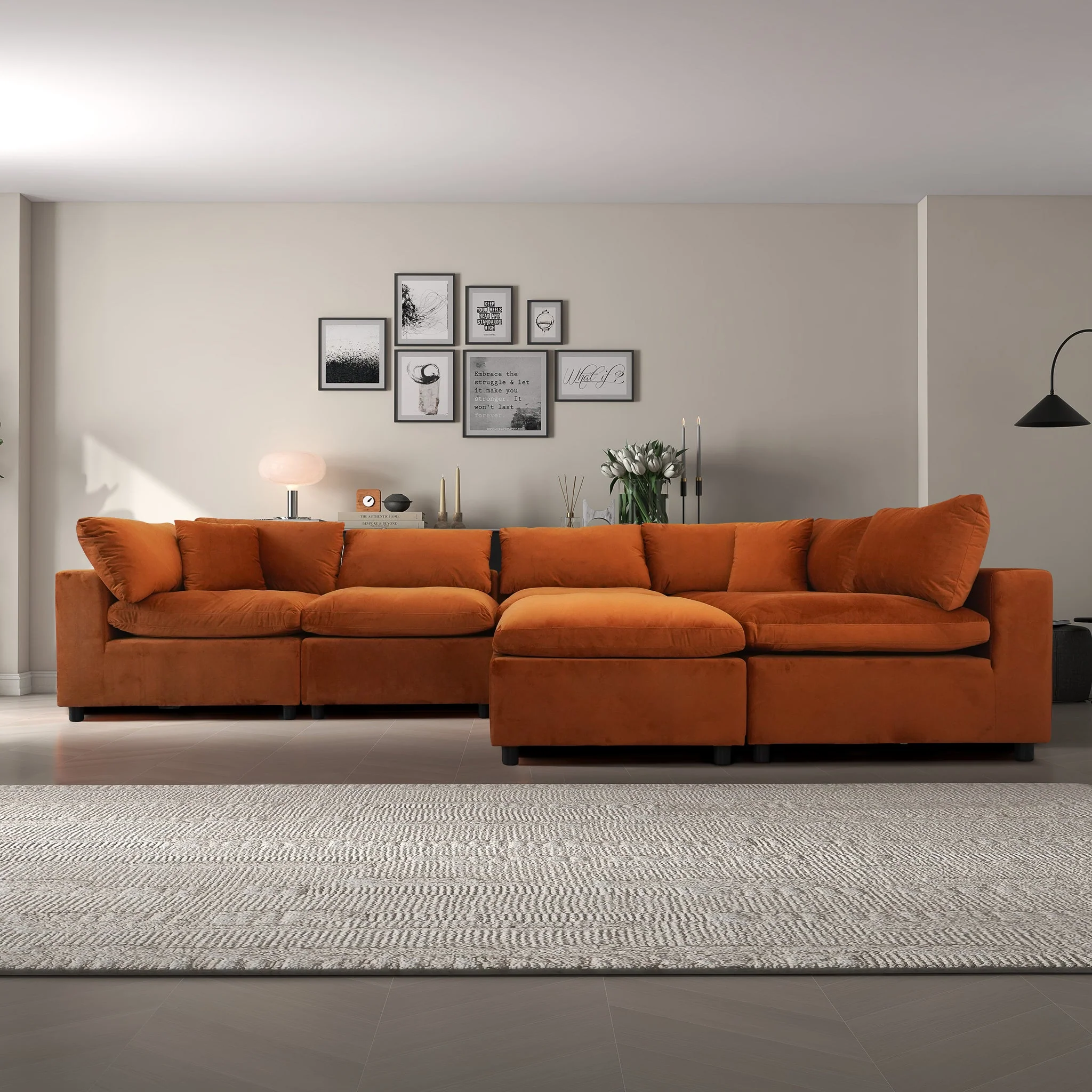 Hayward Burnt Orange Velvet Modular Sectional Sofa - Image 4