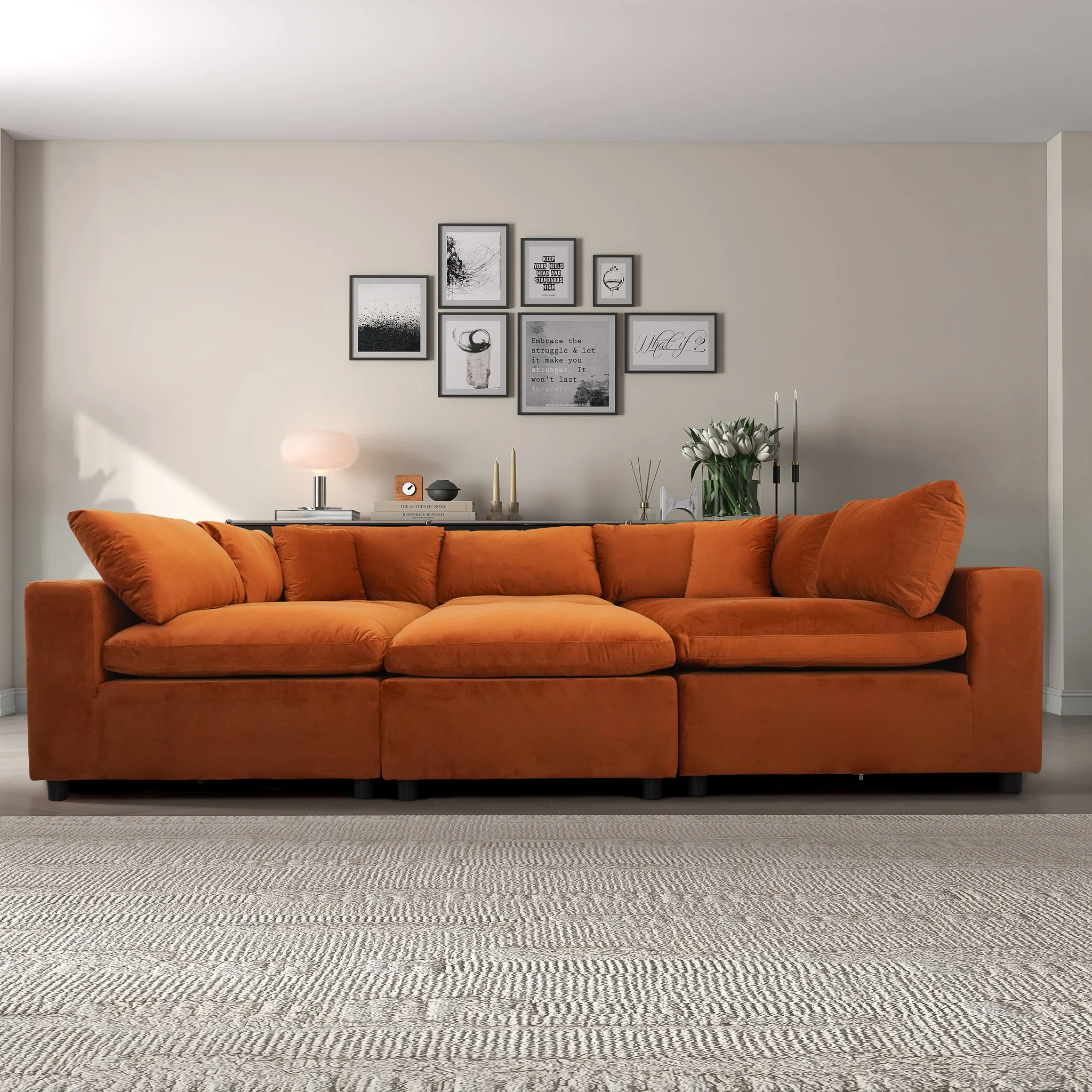 Hayward Burnt Orange Velvet Modular Sectional Sofa - Image 5