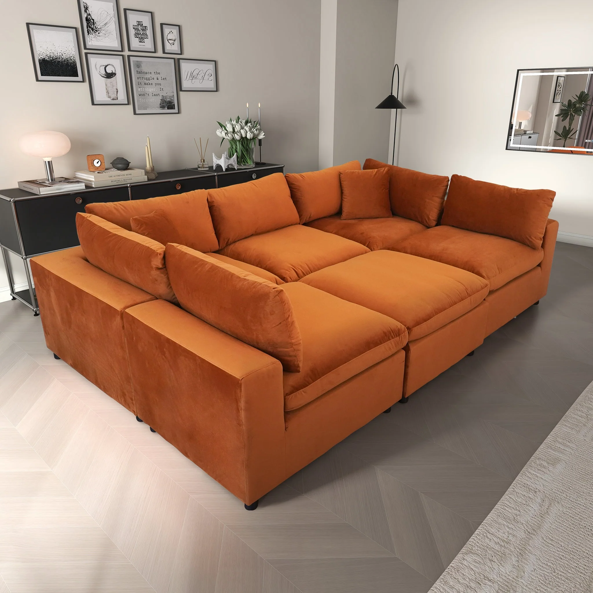 Hayward Burnt Orange Velvet Modular Sectional Sofa - Image 6
