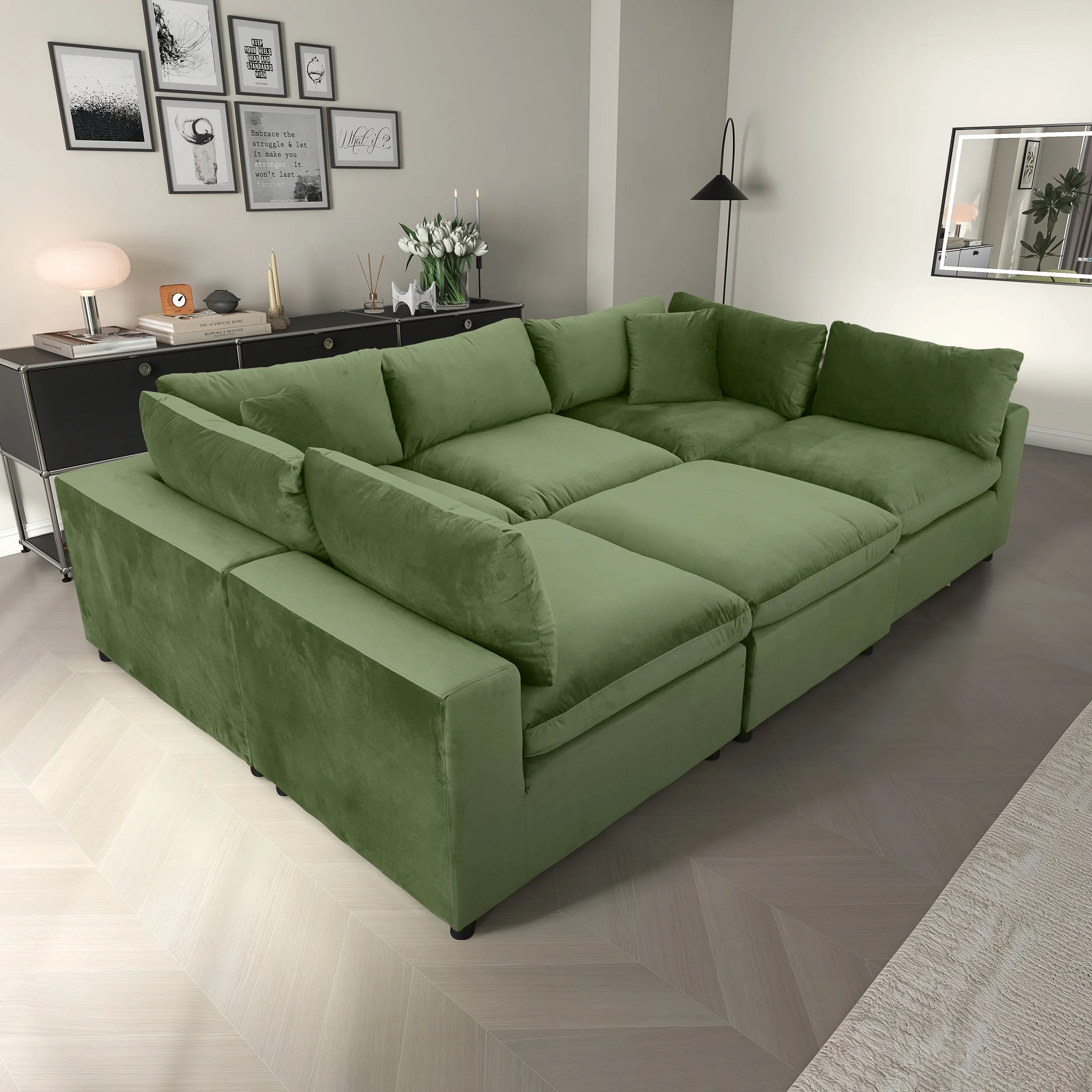 Hayward Olive Green Velvet Modular Sectional Sofa - Image 6