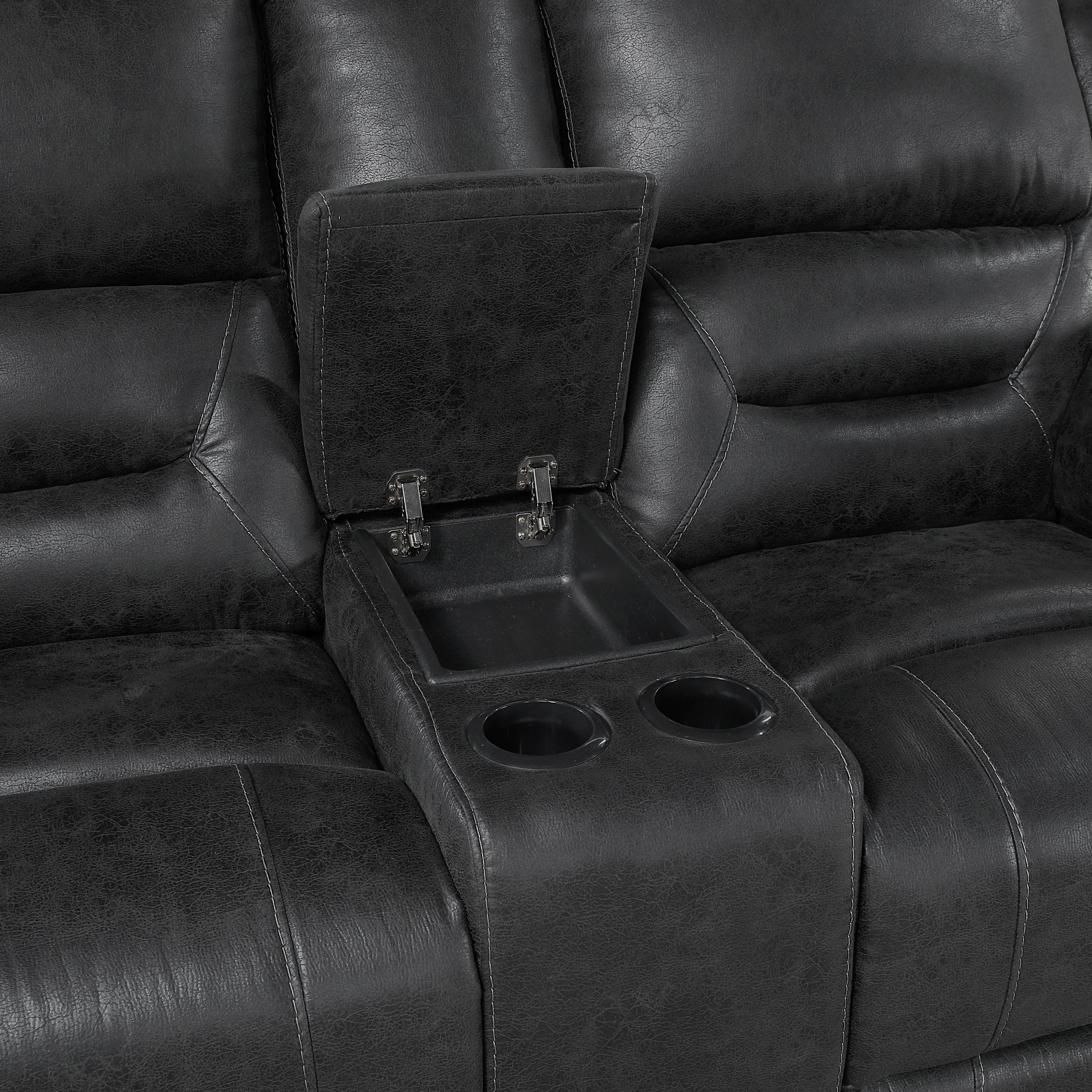 Hazen Black Double Reclining Loveseat with Center Console - Image 5