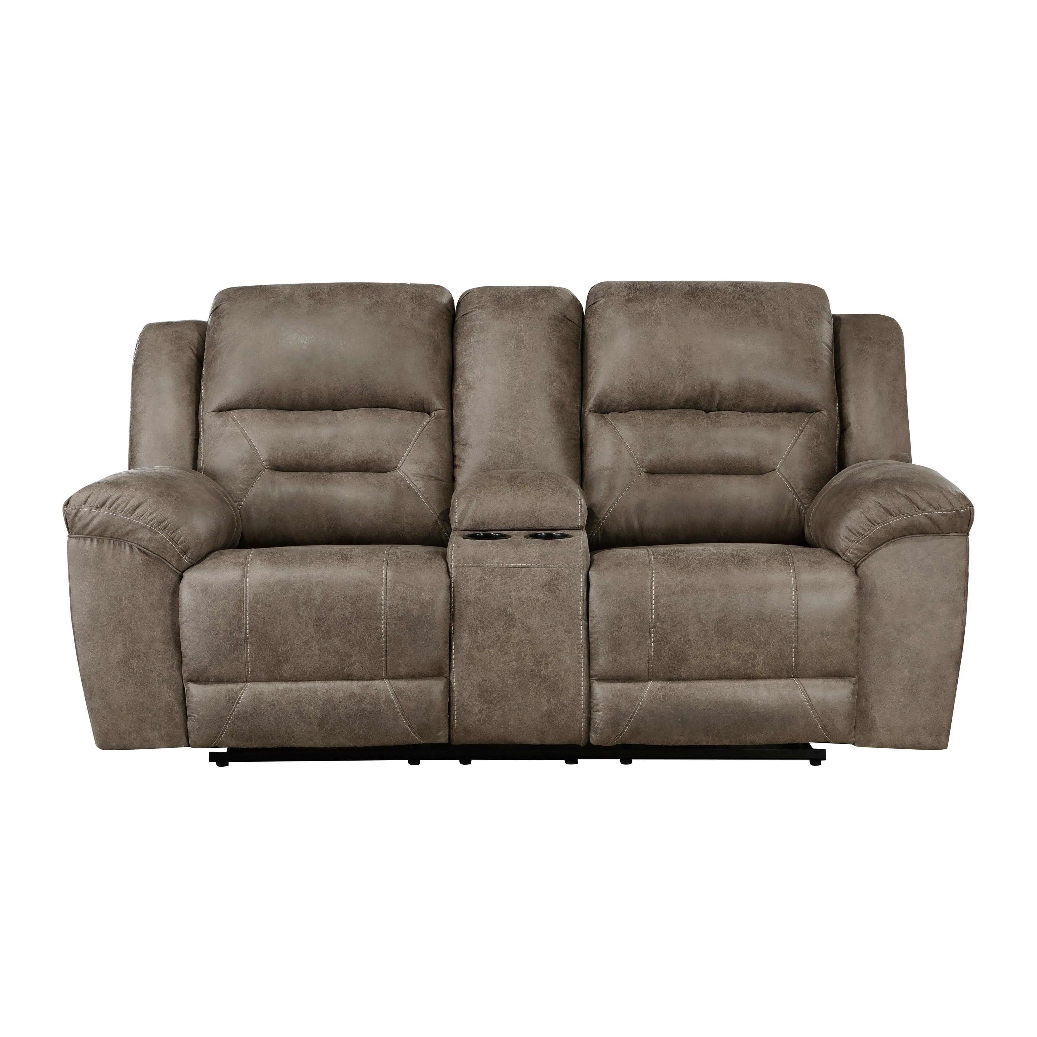 Hazen Brown Microfiber Double Reclining Loveseat with Center Console