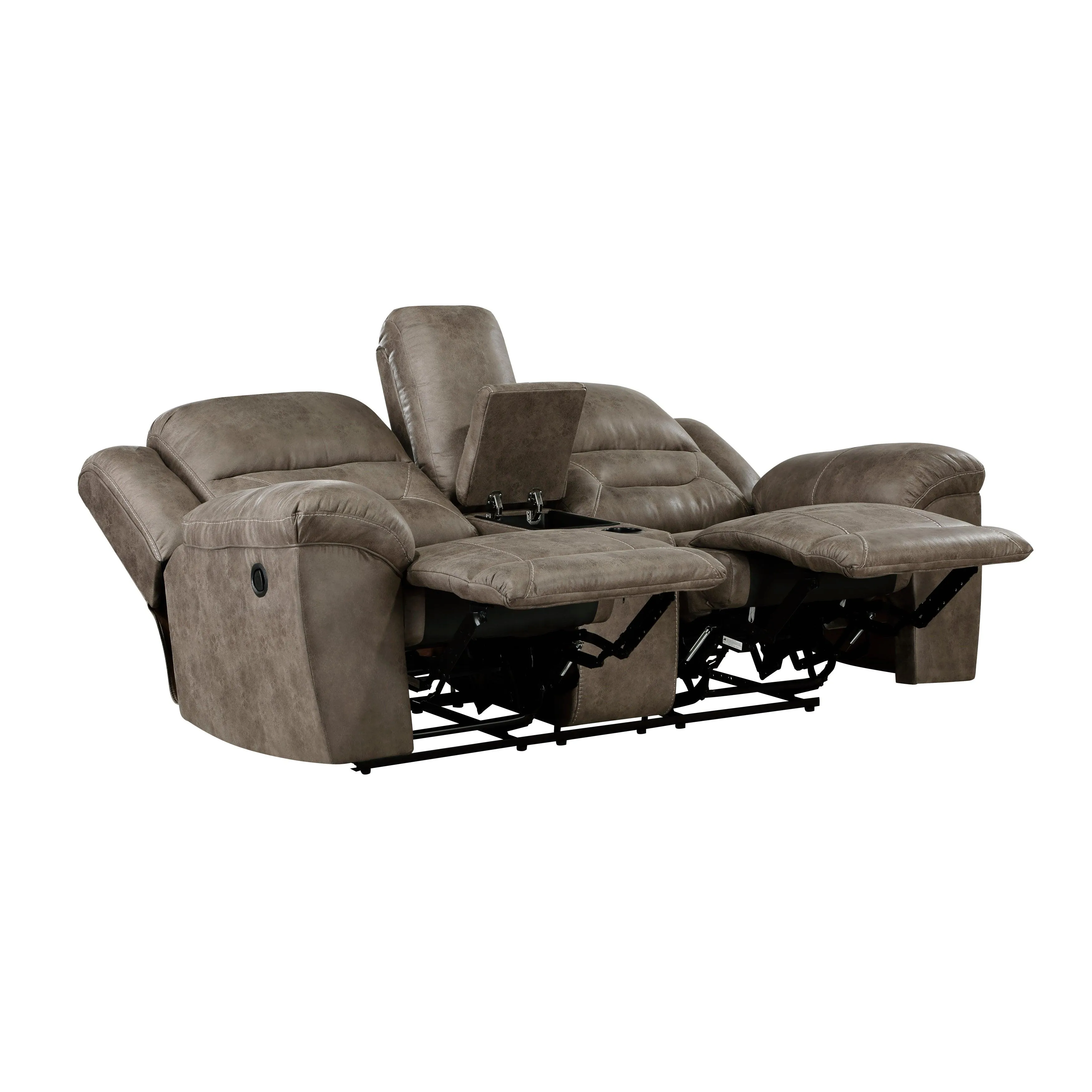 Hazen Brown Microfiber Double Reclining Loveseat with Center Console - Image 5