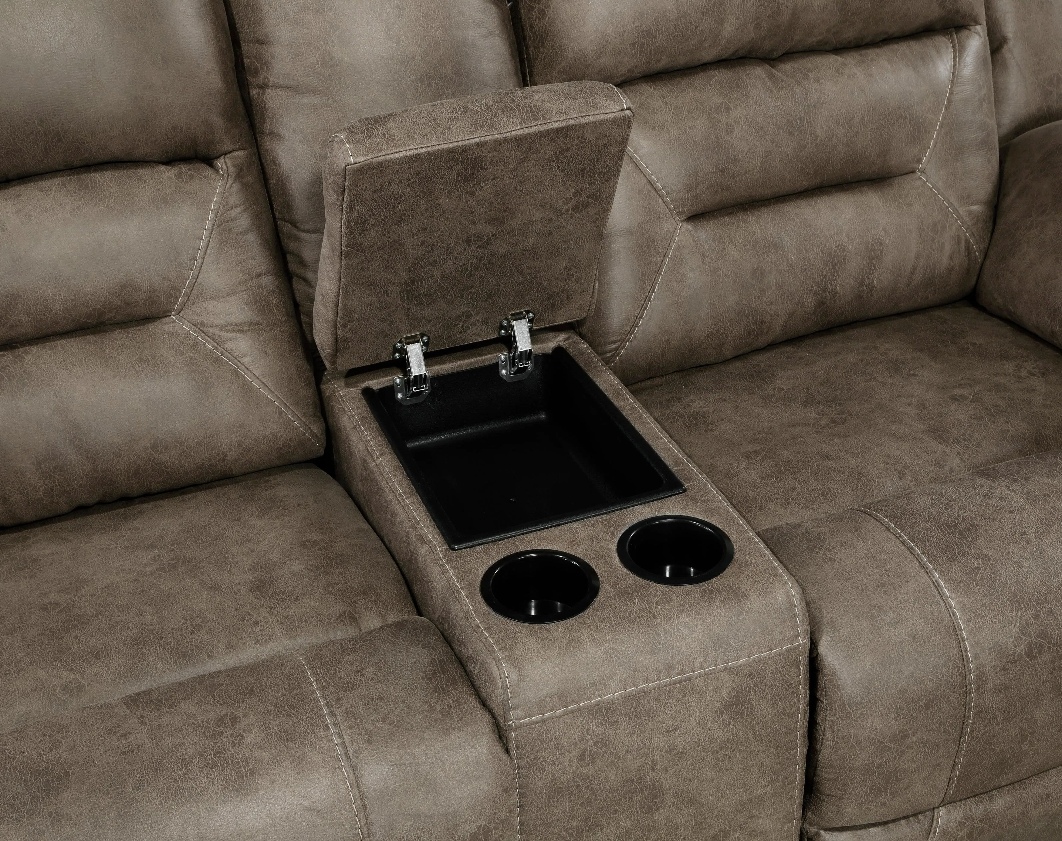Hazen Brown Microfiber Double Reclining Loveseat with Center Console - Image 6