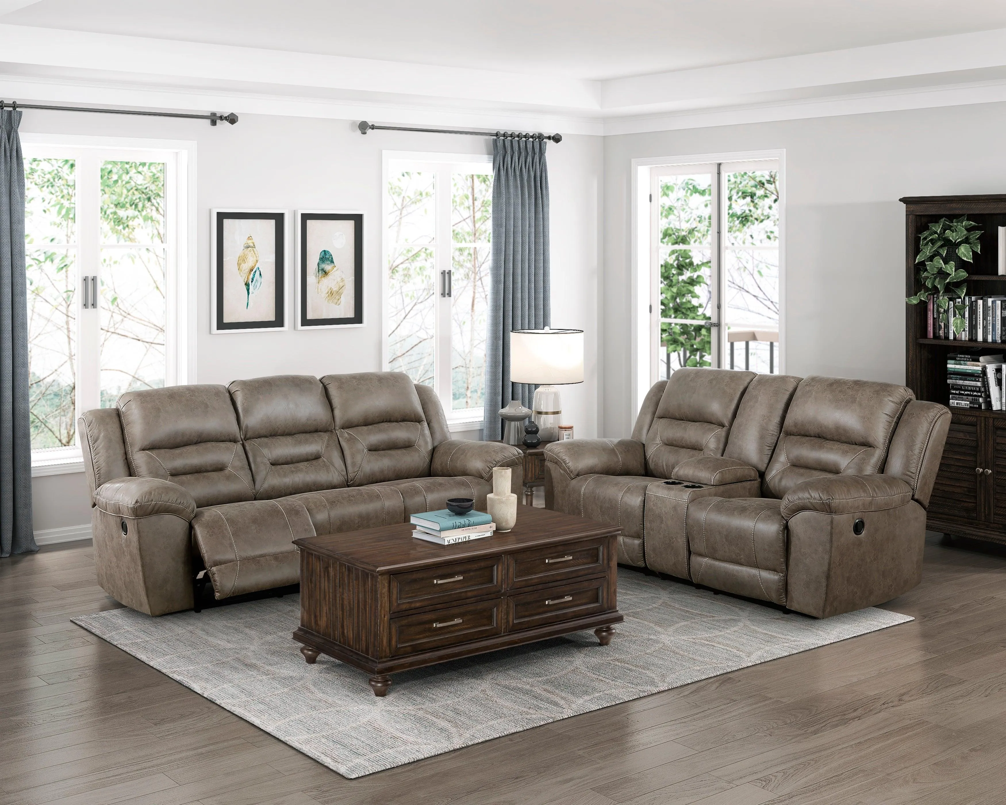 Hazen Brown Microfiber Double Reclining Loveseat with Center Console - Image 7