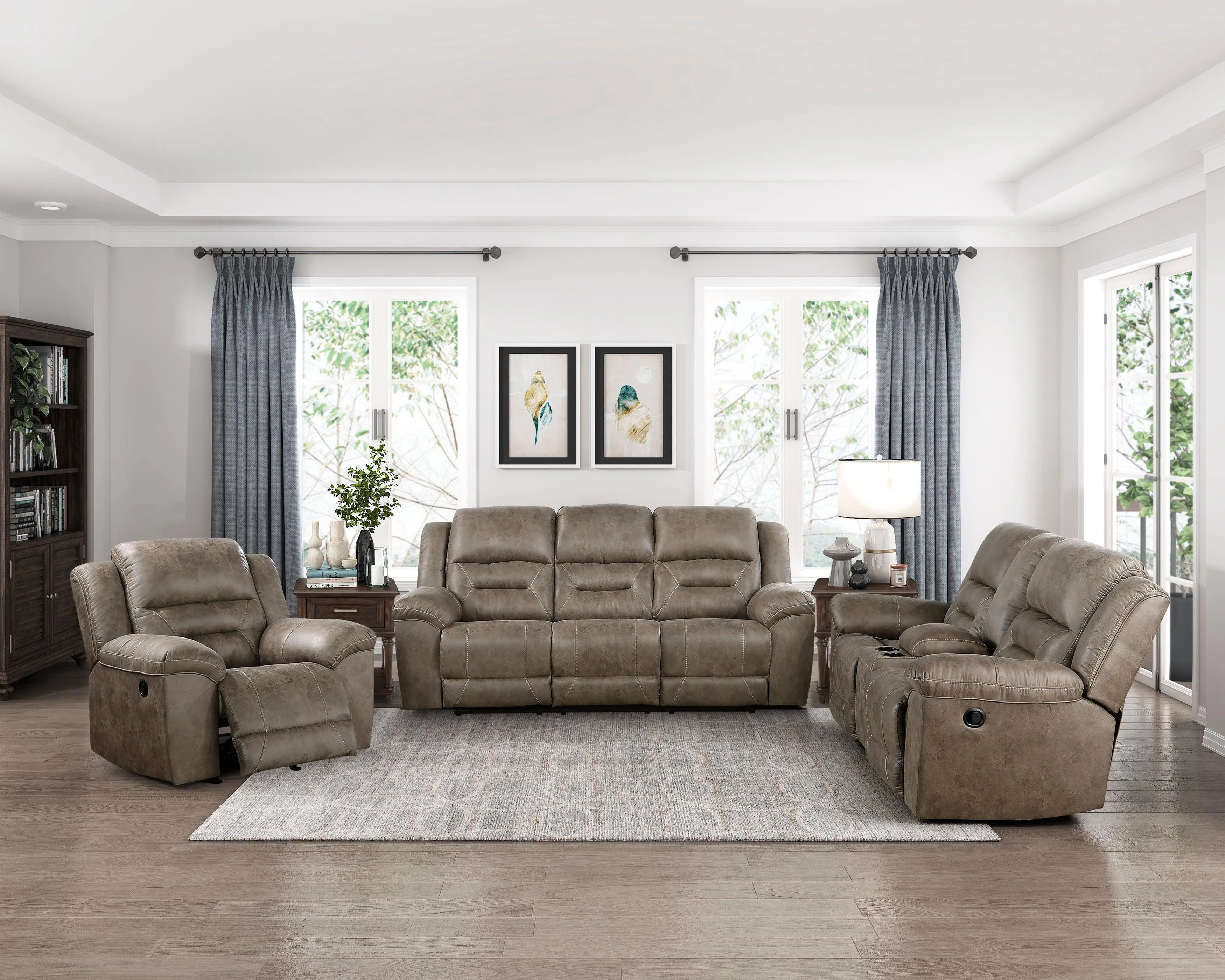 Hazen Brown Microfiber Double Reclining Sofa - Image 2