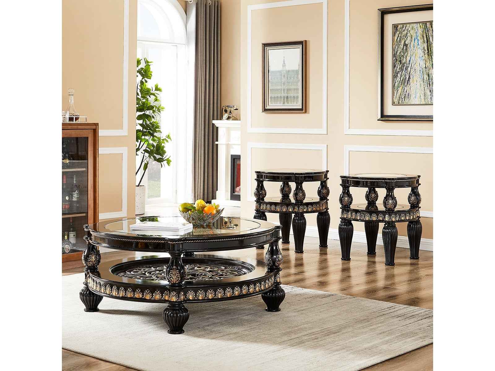 HD-1208 Black Enamel 3-Piece Coffee Table Set