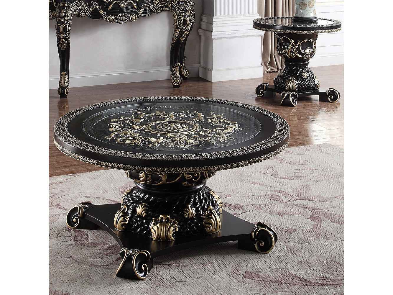 HD-328B Black Enamel 3-Piece Coffee Table Set