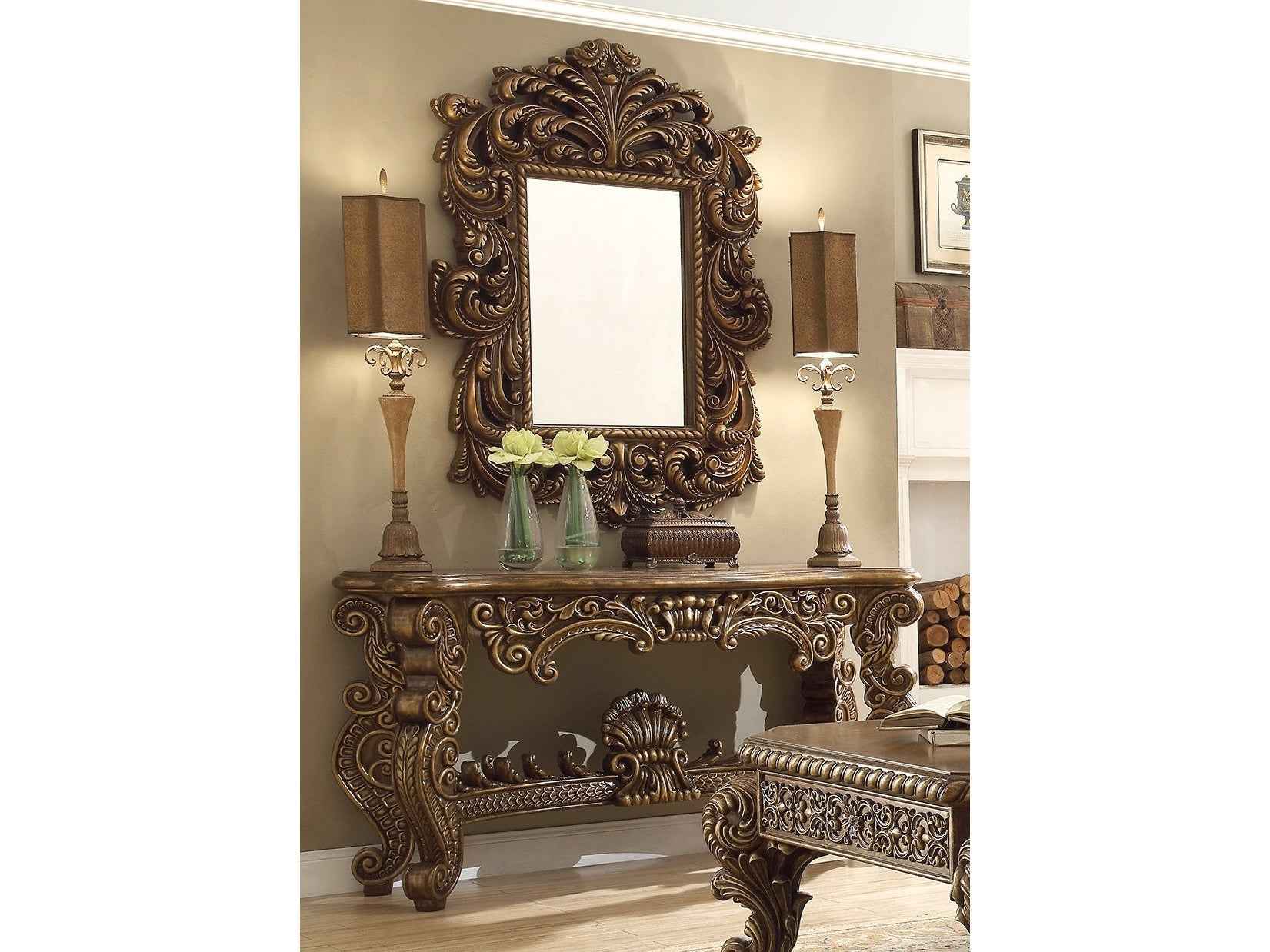 HD-8011 Antique Gold & Pefect Brown Console Table