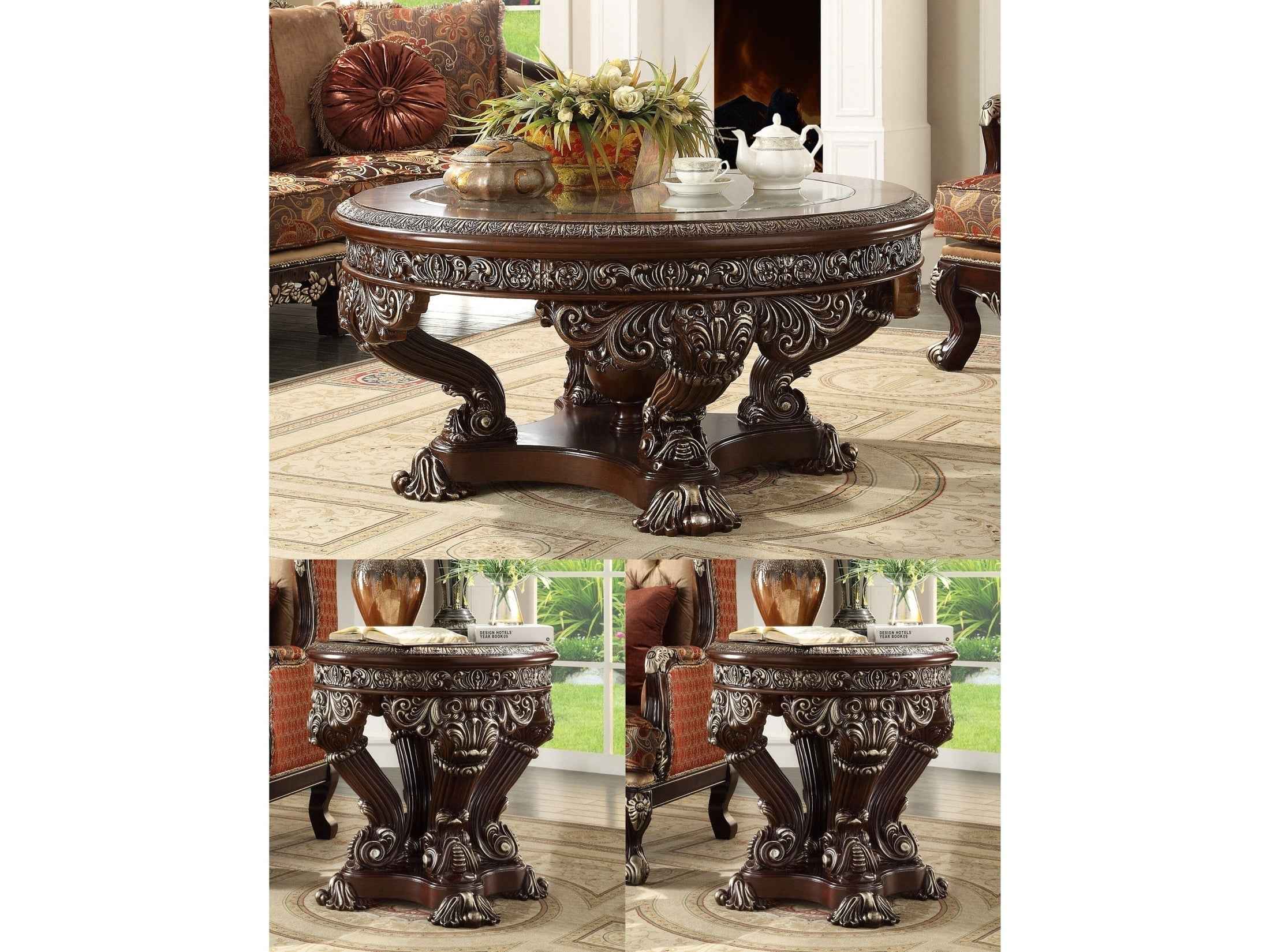 HD-8017 Brown Cherry 3-Piece Coffee Table Set