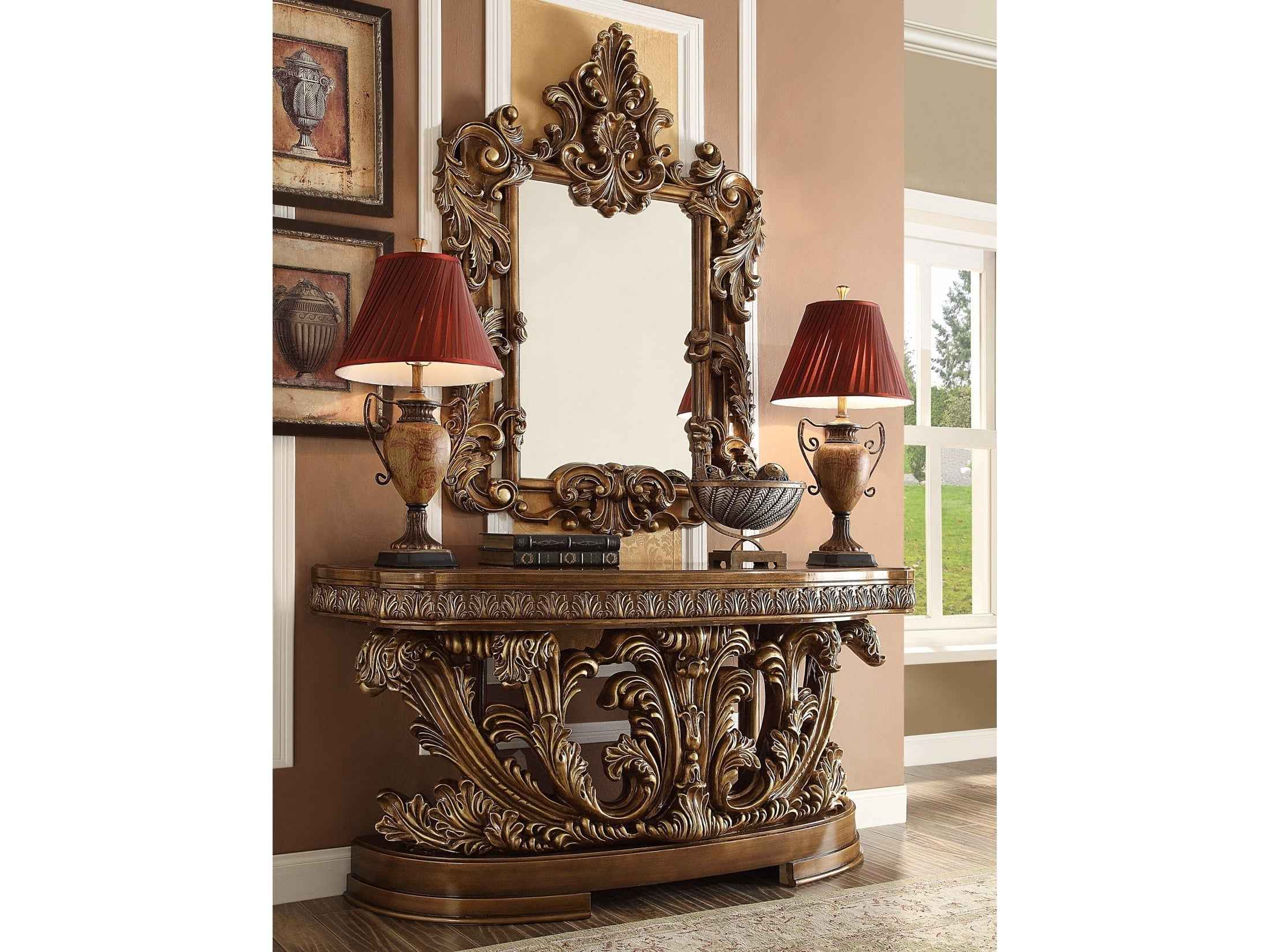 HD-8018 Antique Gold & Perfect Brown Console Table