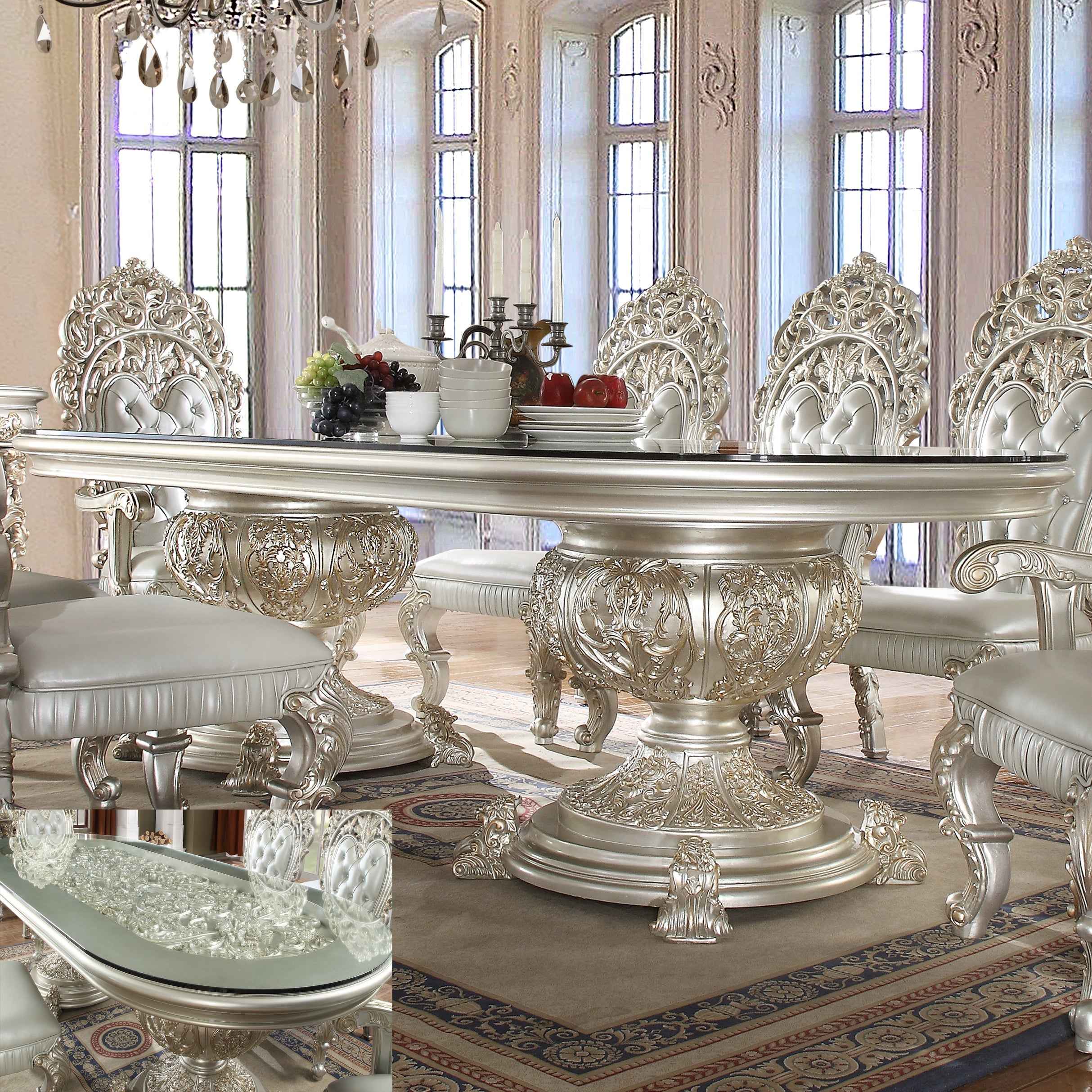 HD-8088 Metallic Silver/Gold Highlighting Dining Table