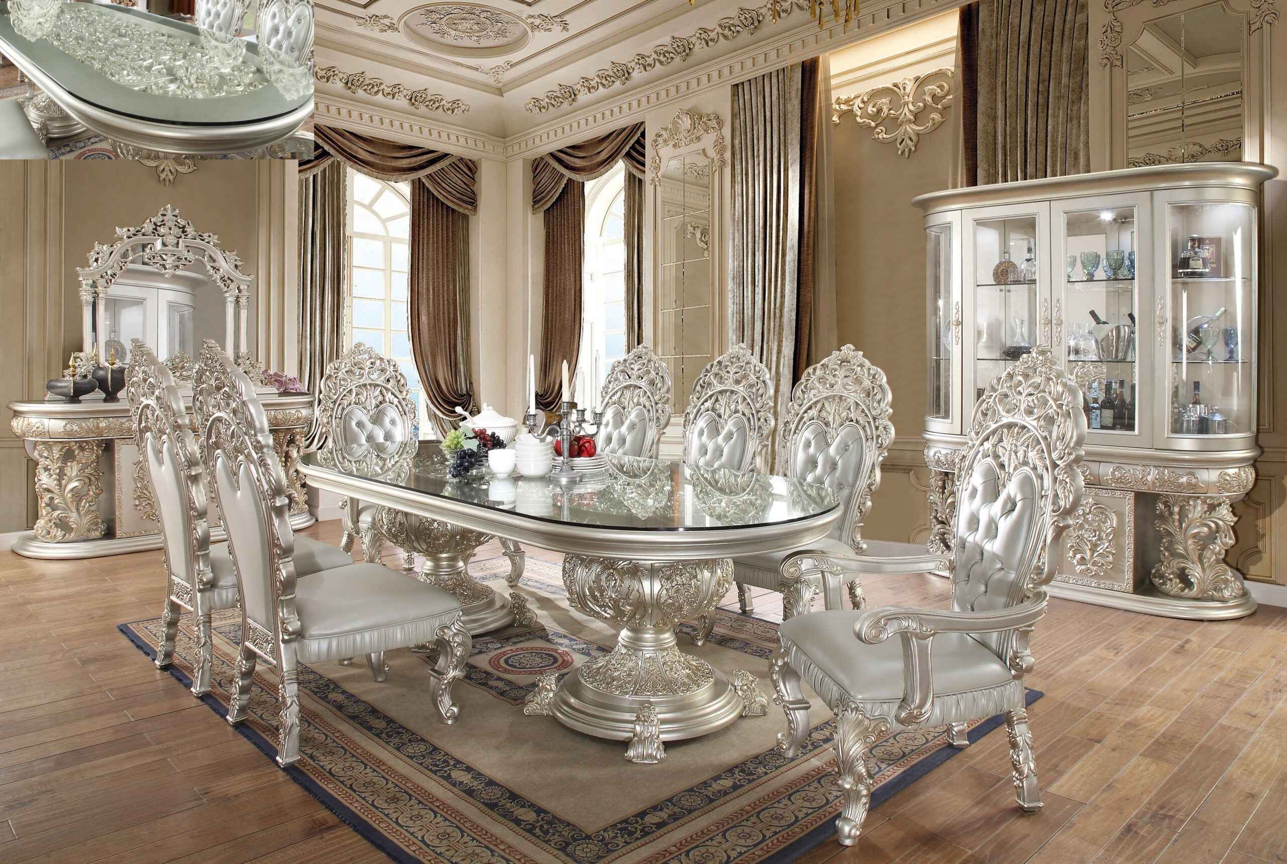HD-8088 Metallic Silver/Gold Highlights 7-Piece Dining Room Set