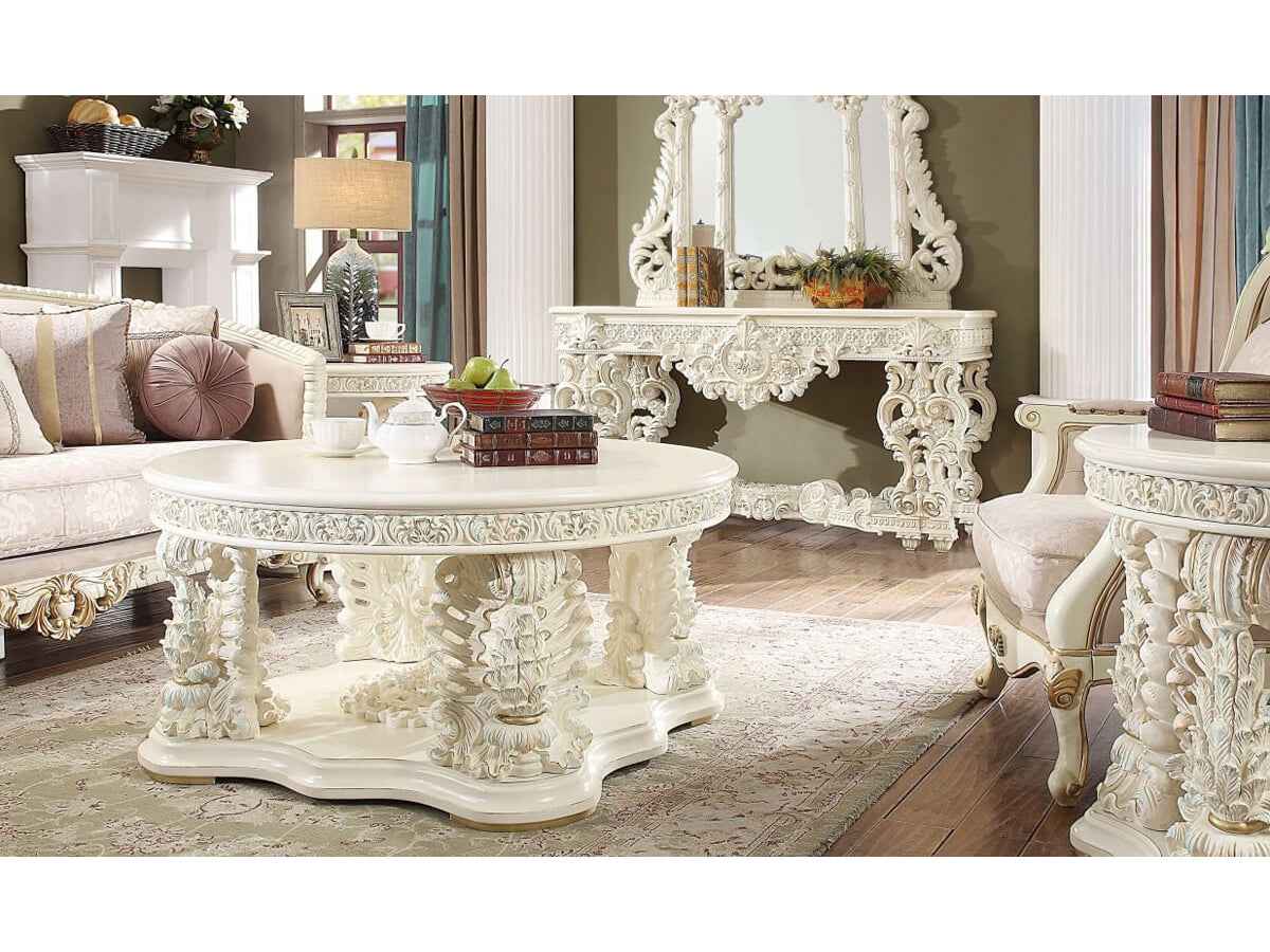 HD-8089 White Gloss 3-Piece Coffee Table Set