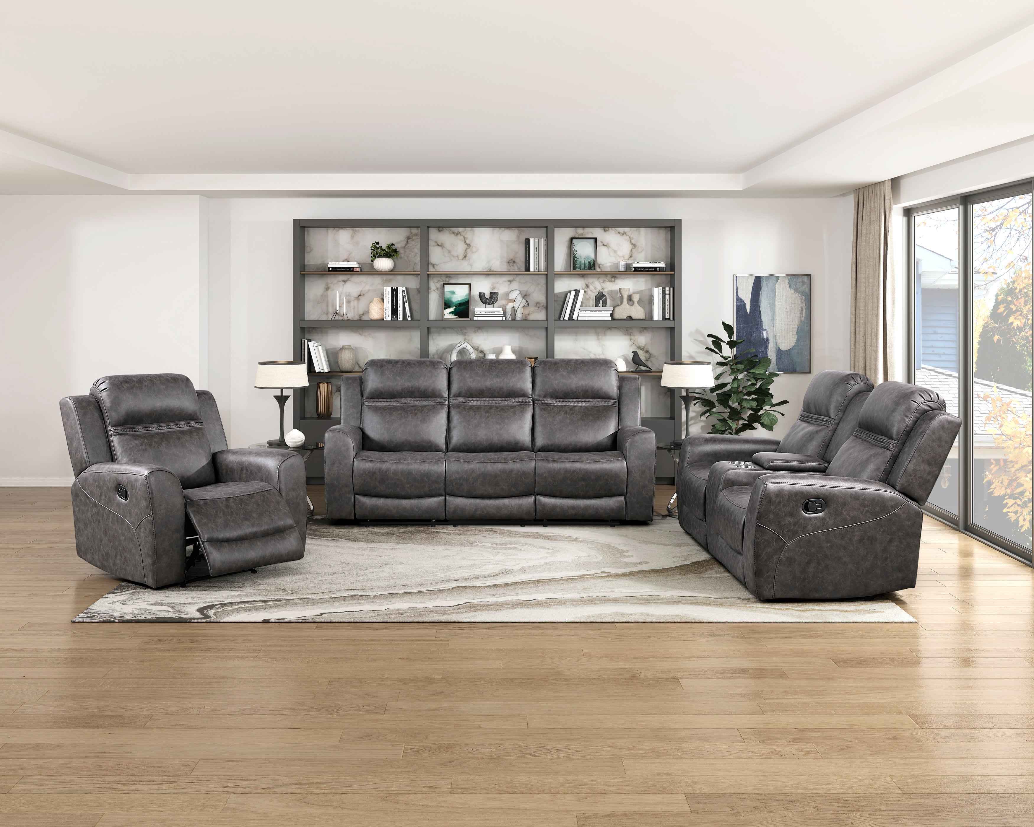 Hearth Charcoal 3-Piece Reclining Living Room Set