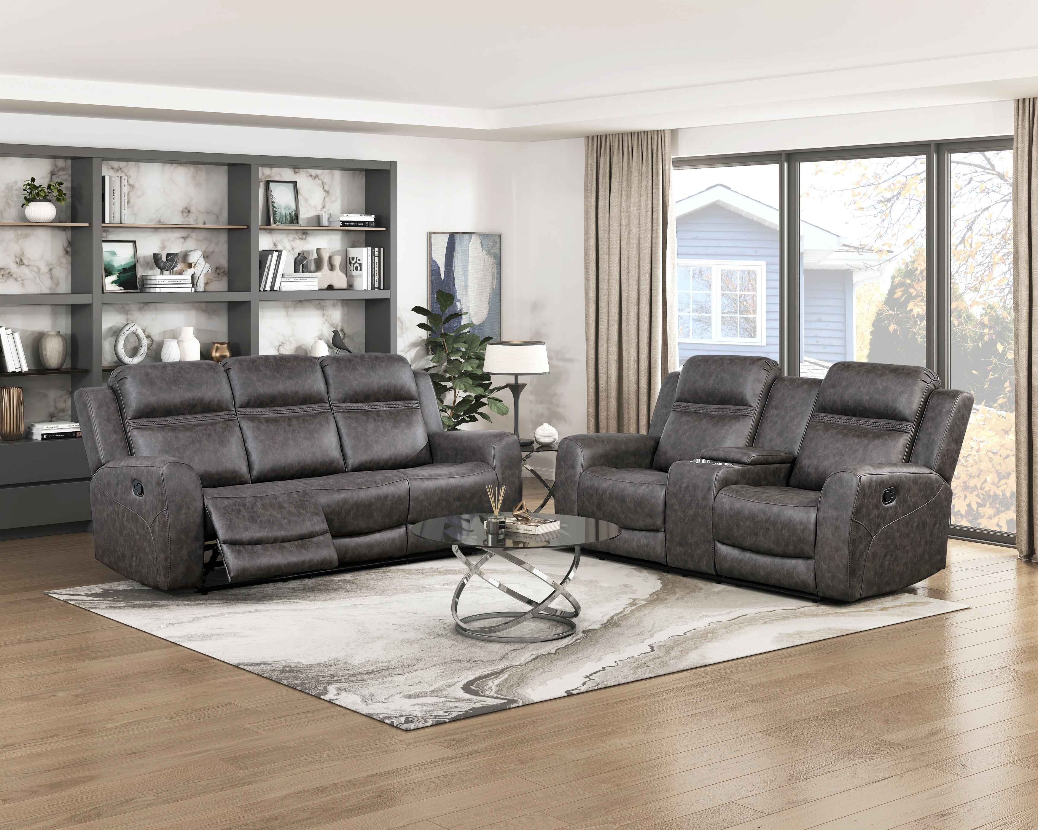 Hearth Charcoal Double Reclining Loveseat with Center Console - Image 8