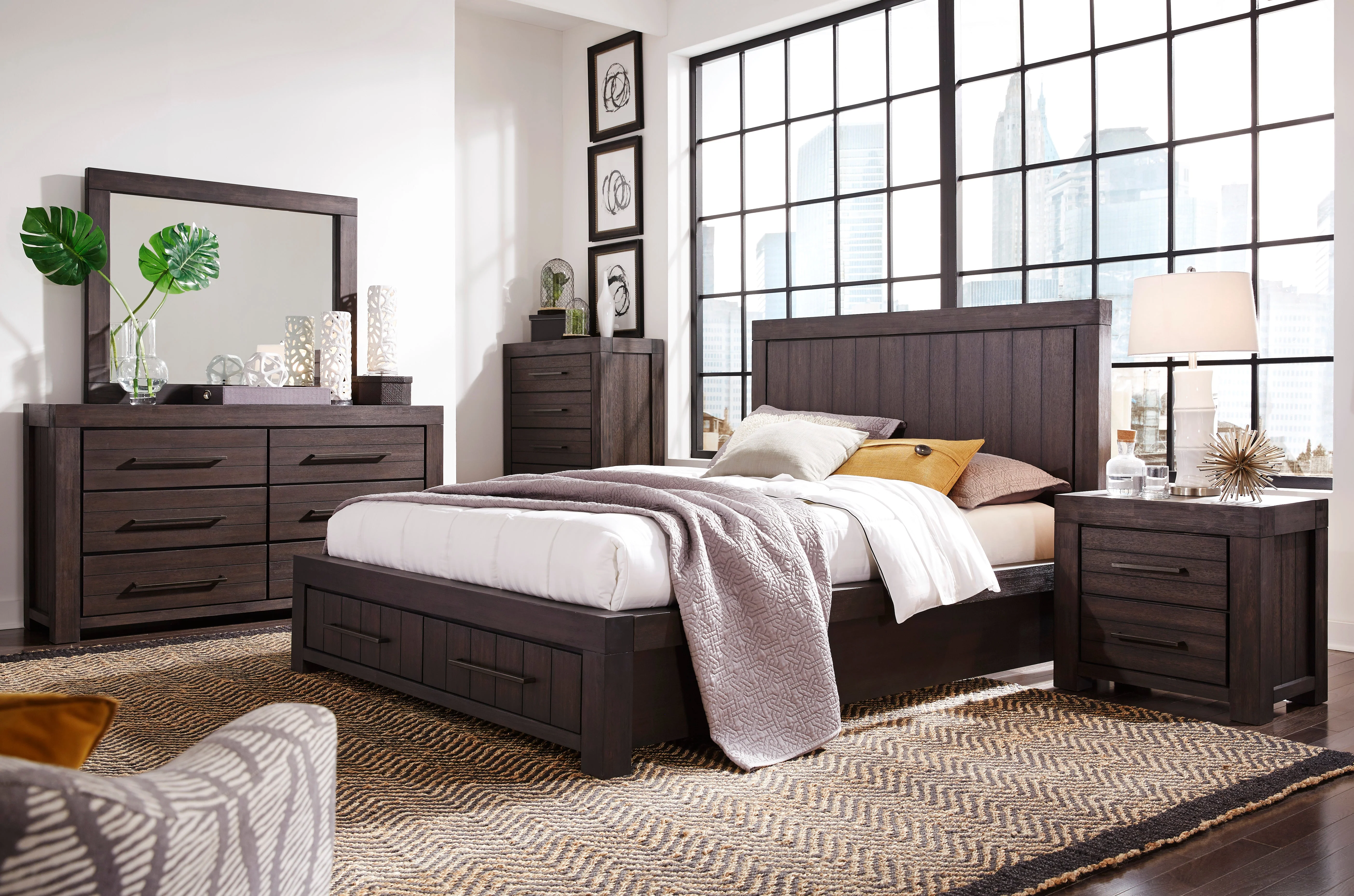 Heath Two Drawer Wood Eastern King Storage Bed in Basalt Grey - Image 2