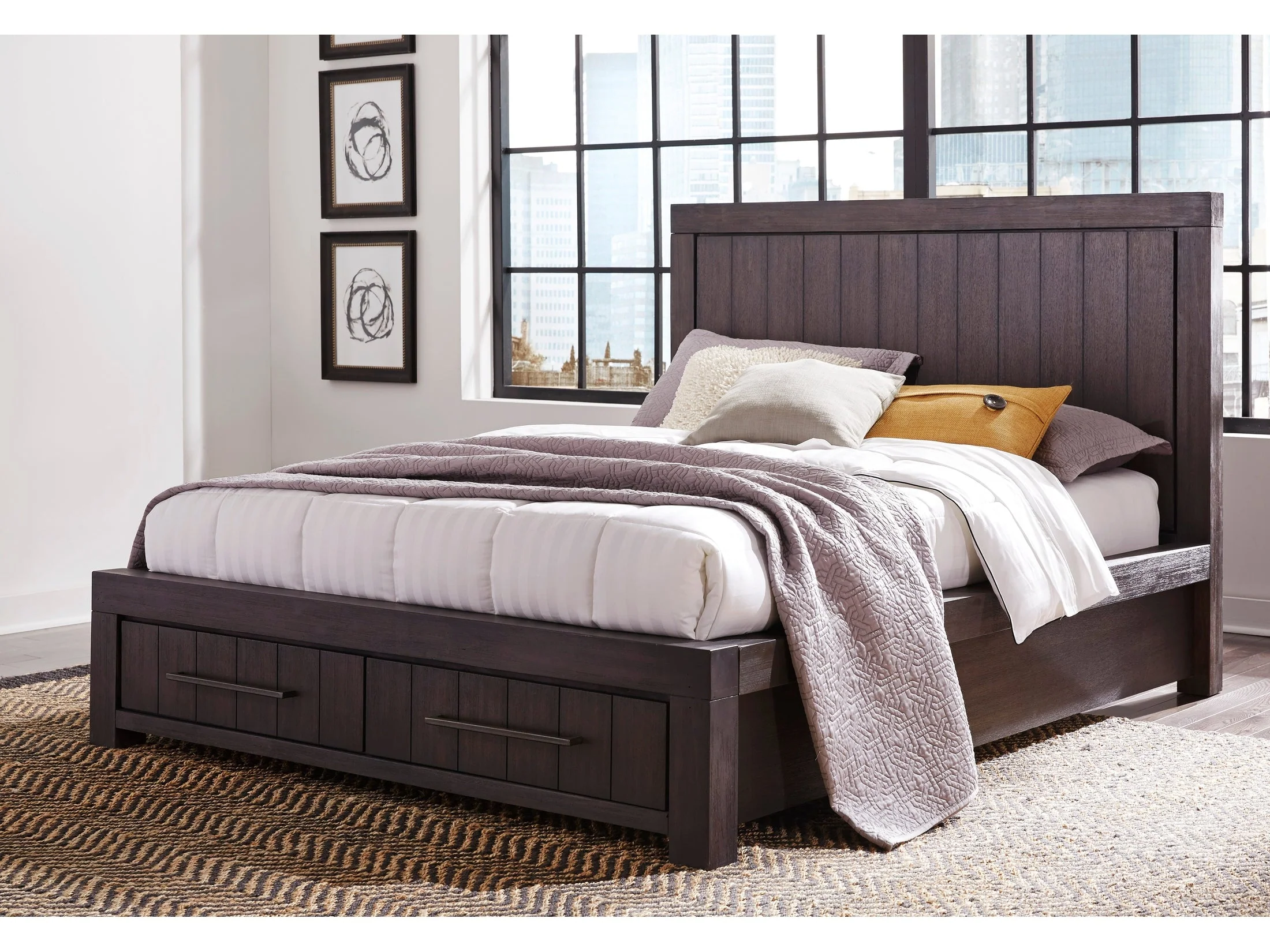 Heath Two Drawer Wood Queen Storage Bed in Basalt Grey