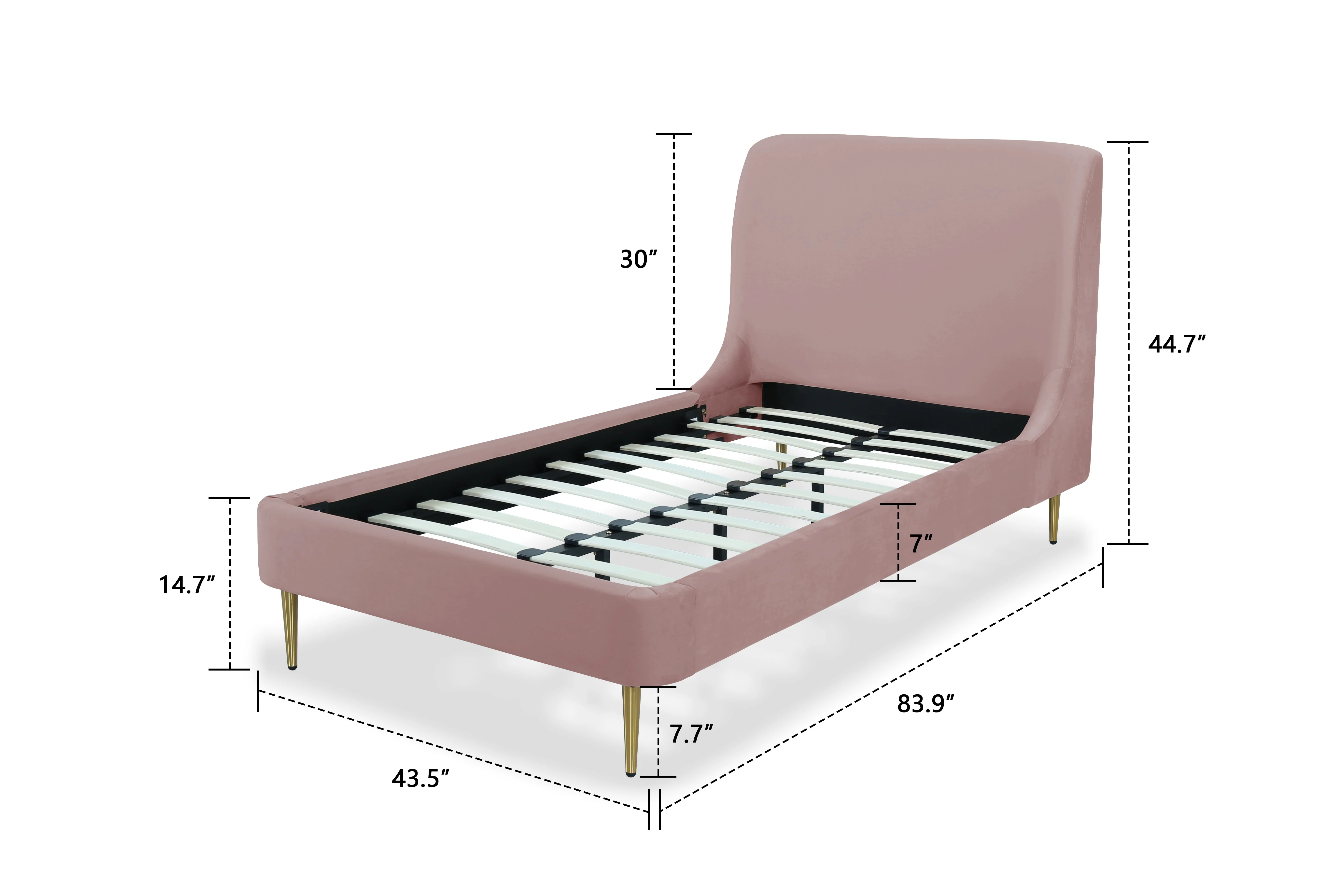 Heather Twin Bed in Blush with Gold Legs - Image 3