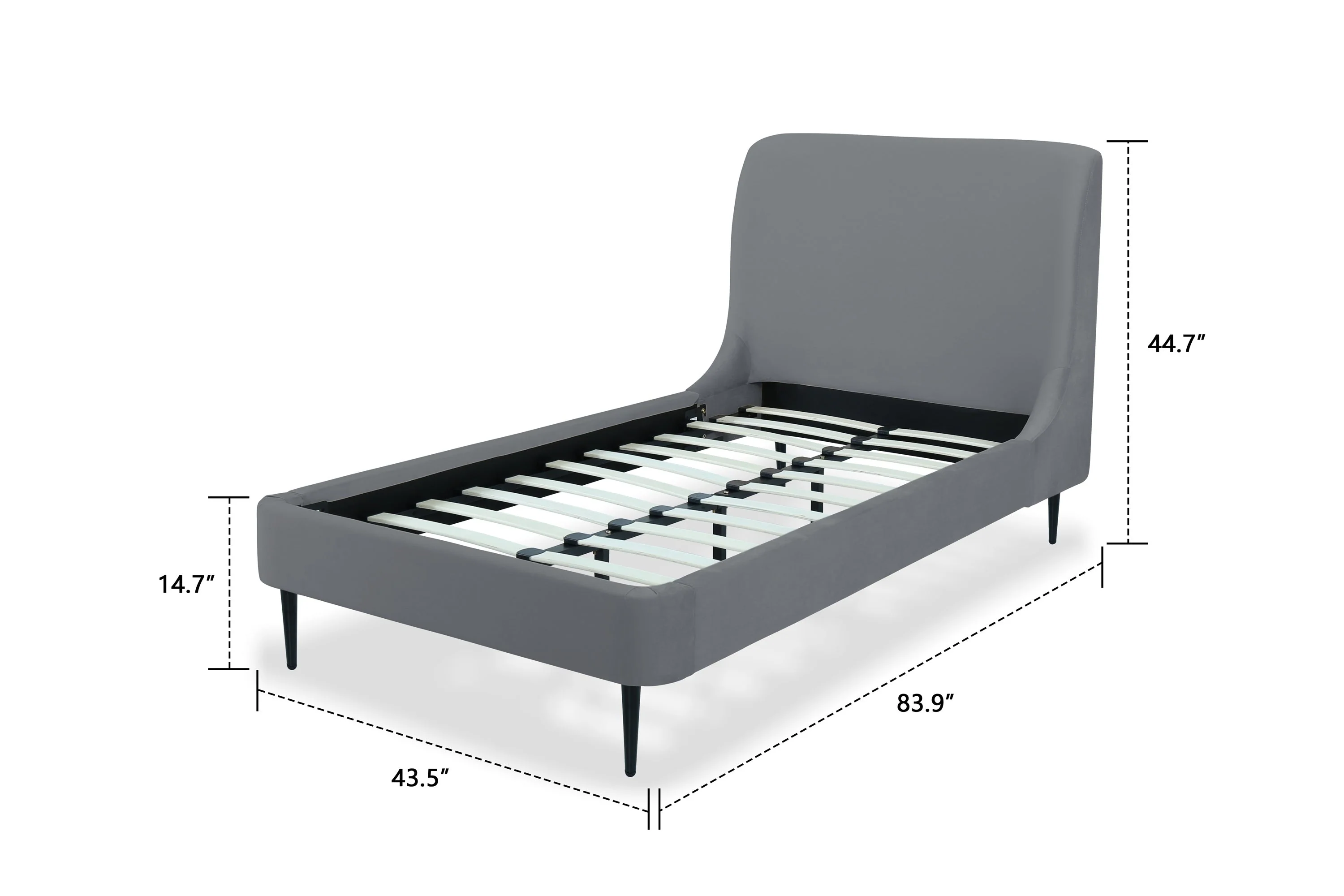 Heather Twin Bed in Grey with Black Legs - Image 3
