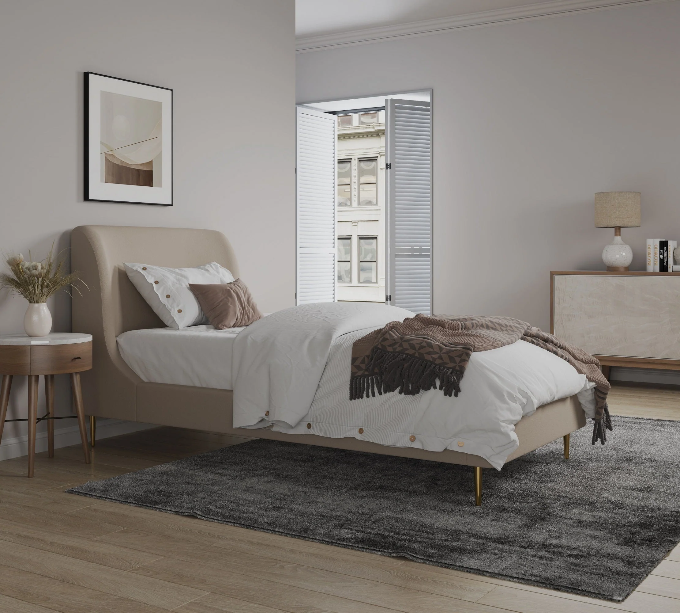 Heather Twin Bed in Taupe with Gold Legs - Image 2