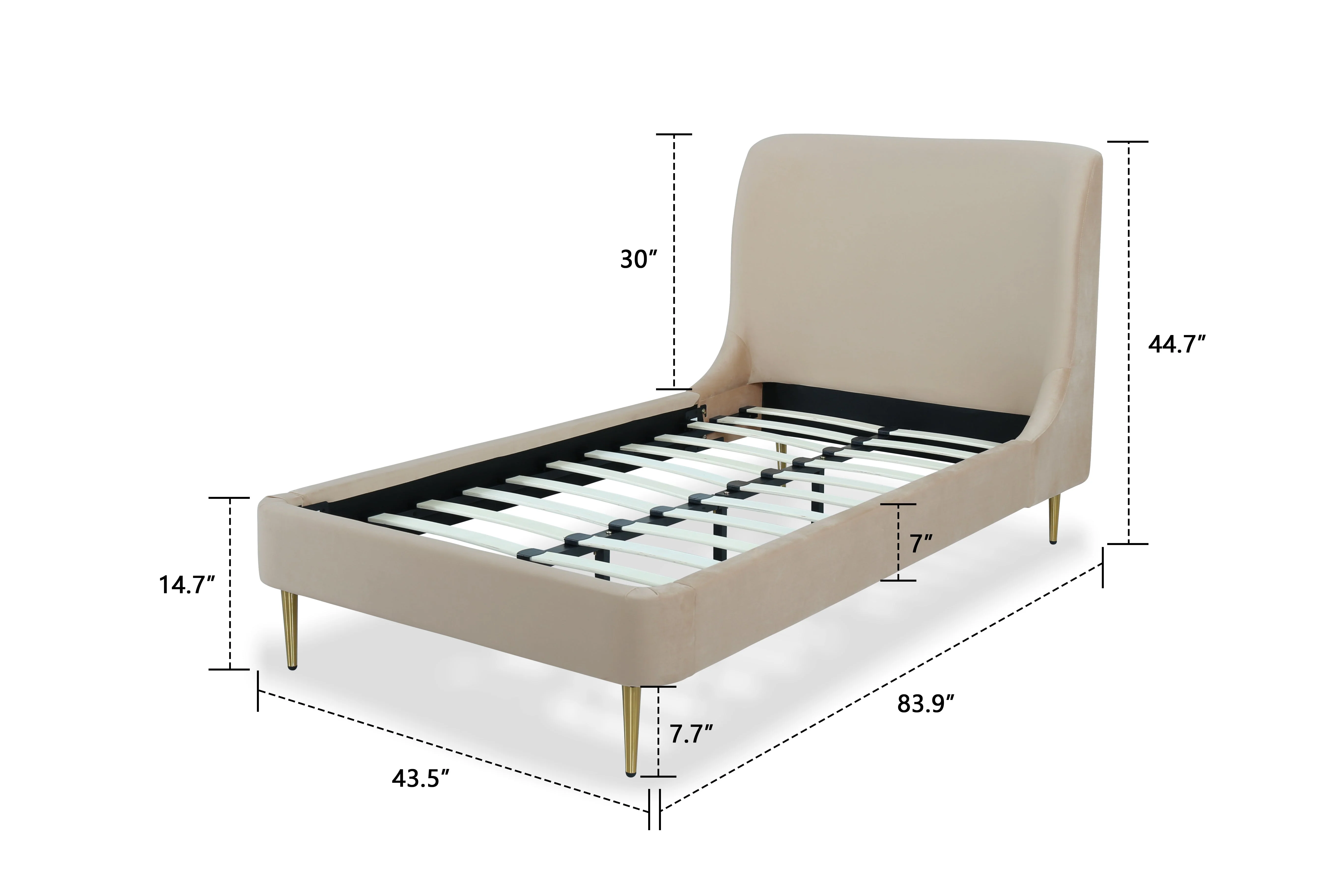 Heather Twin Bed in Taupe with Gold Legs - Image 3