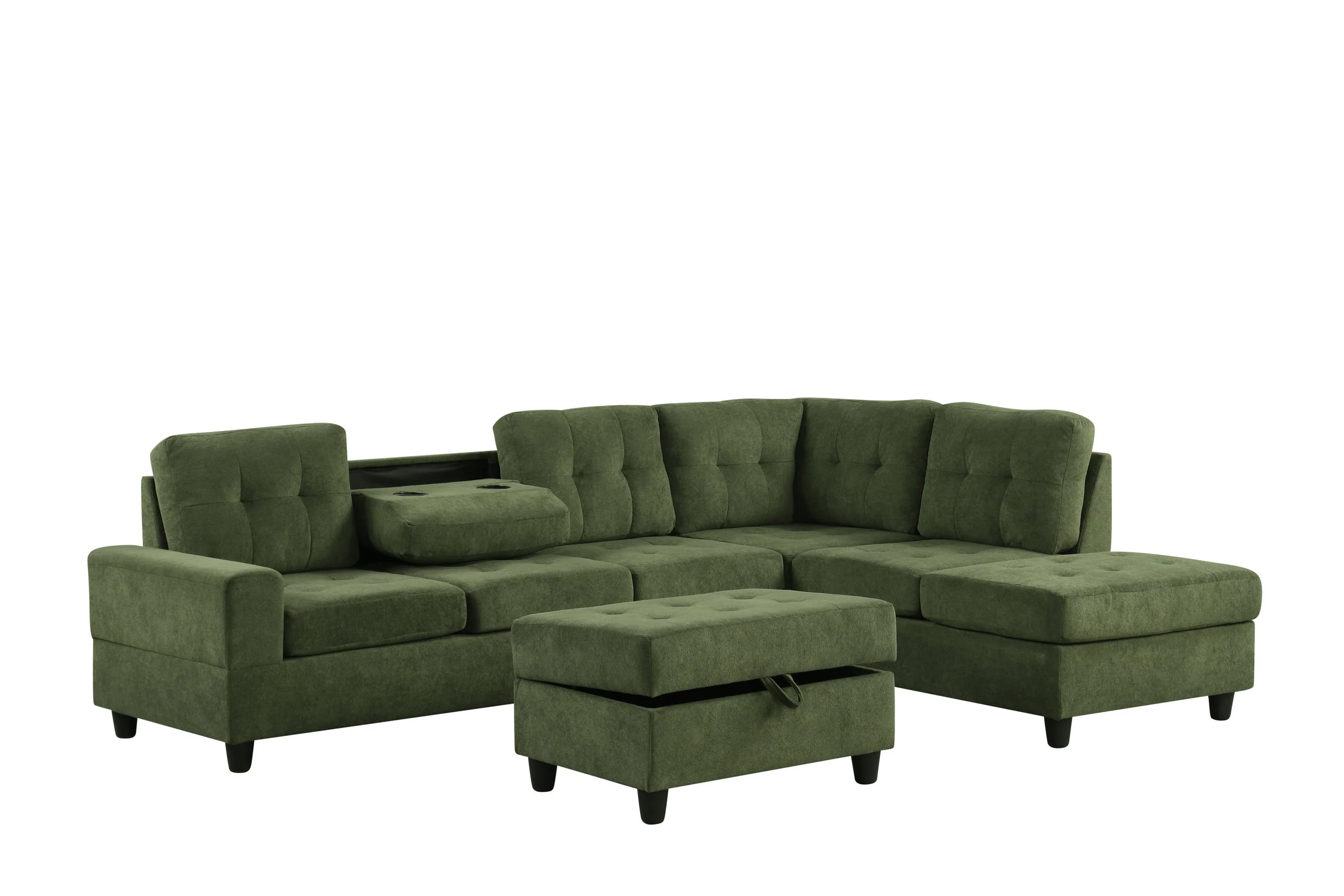 Heights Green Reversible Sectional & Storage Ottoman - Image 2