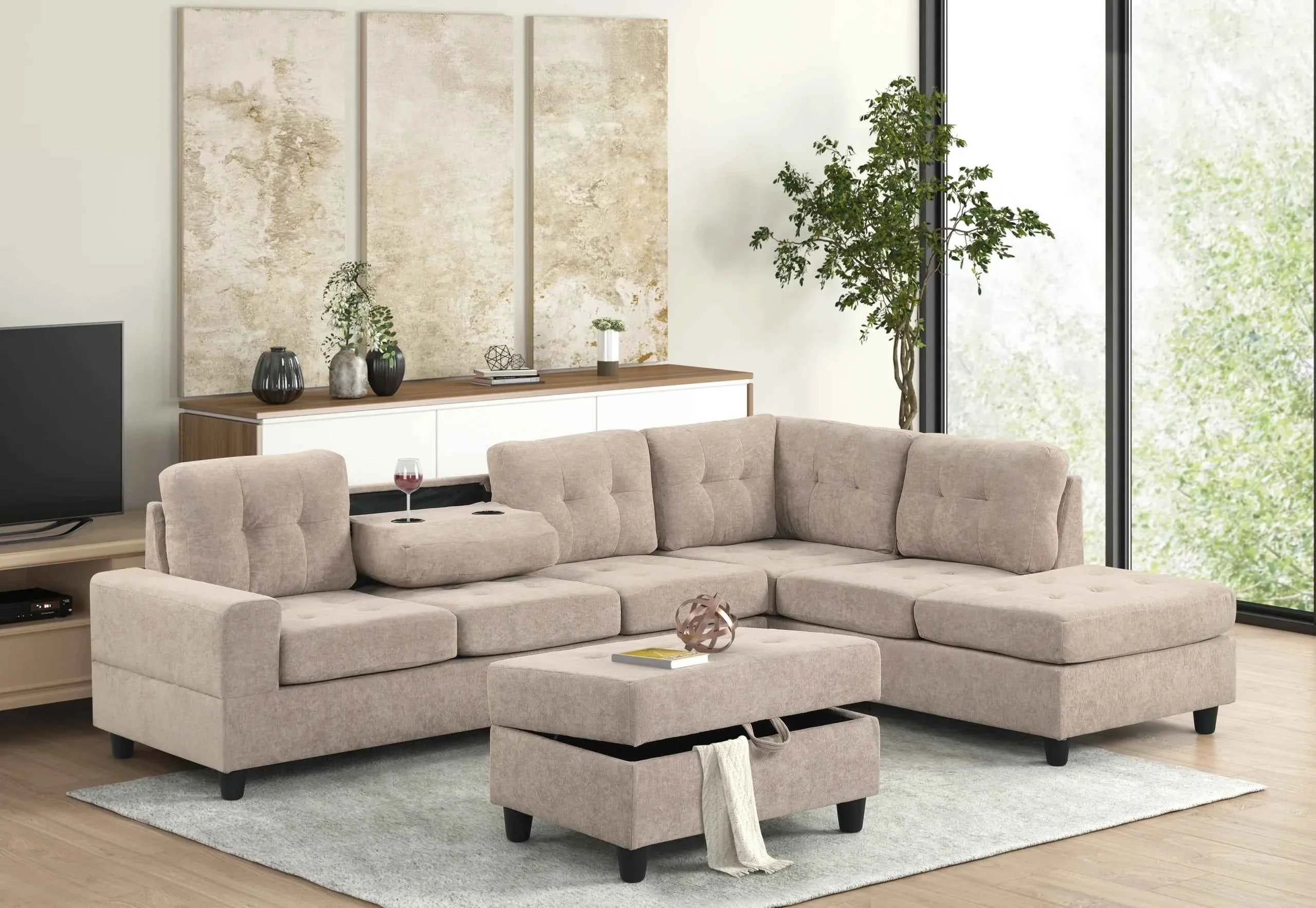 Heights Reversible  Sectional & Storage Ottoman