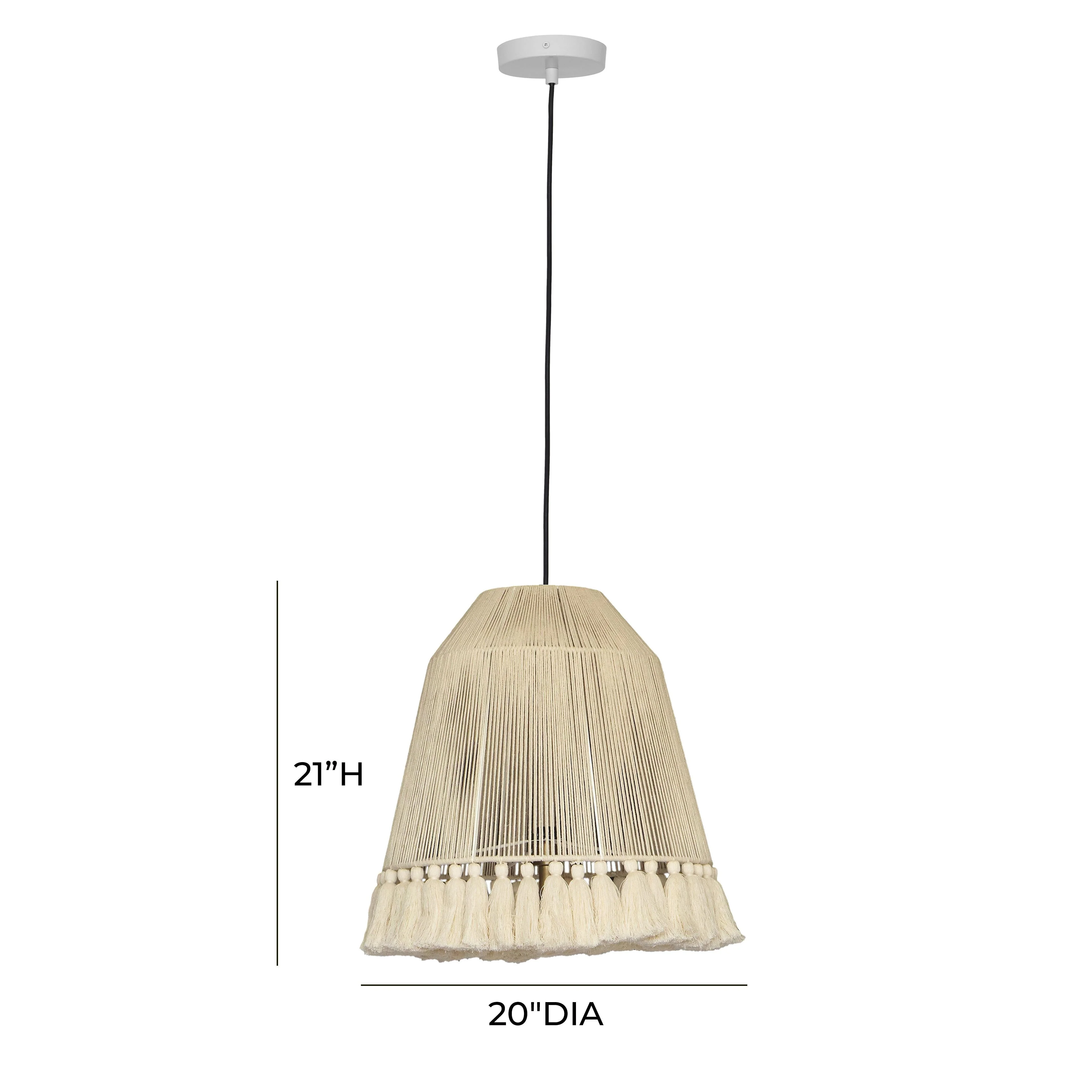 Helen White Cotton Tasseled Pendant Lamp - Image 12