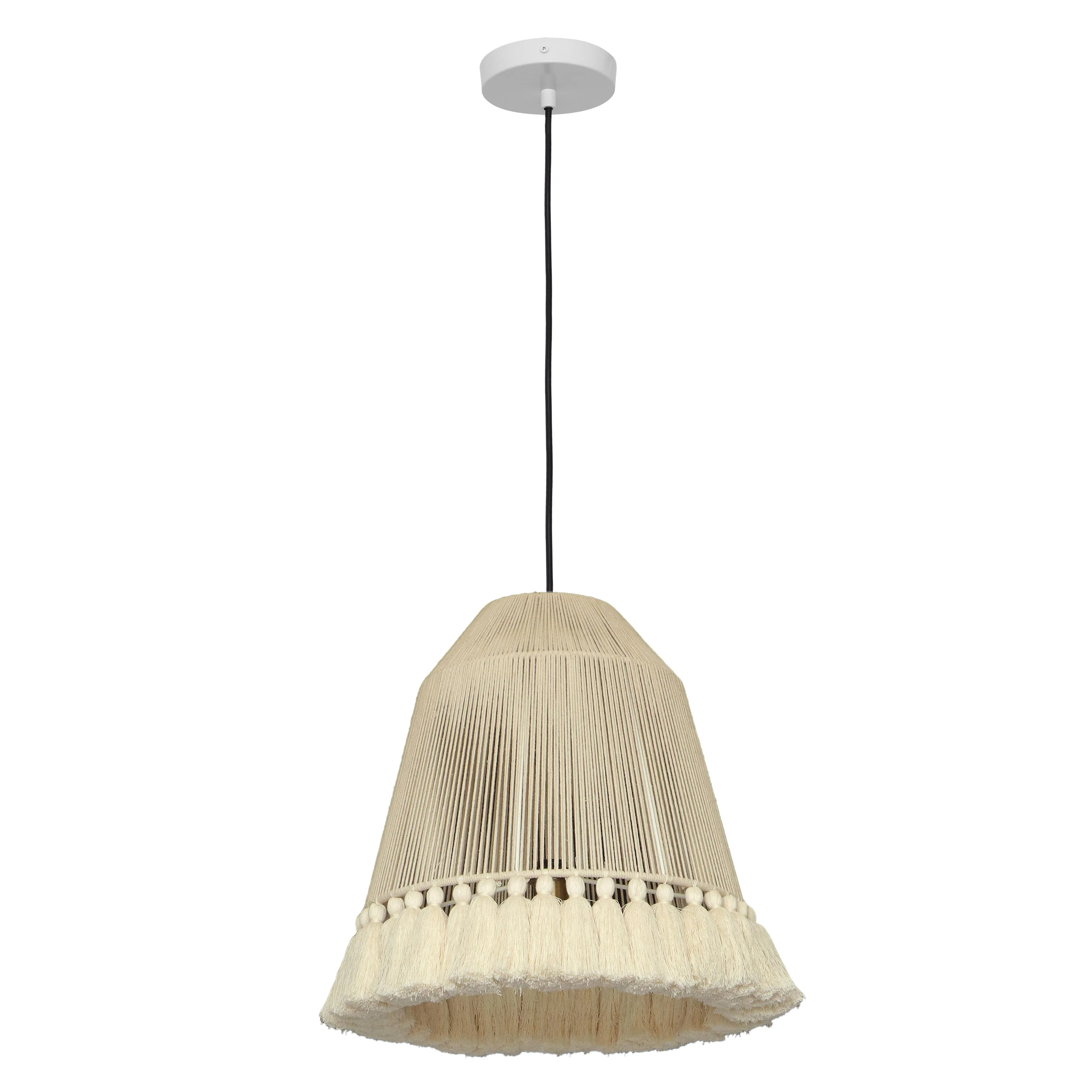Helen White Cotton Tasseled Pendant Lamp - Image 9