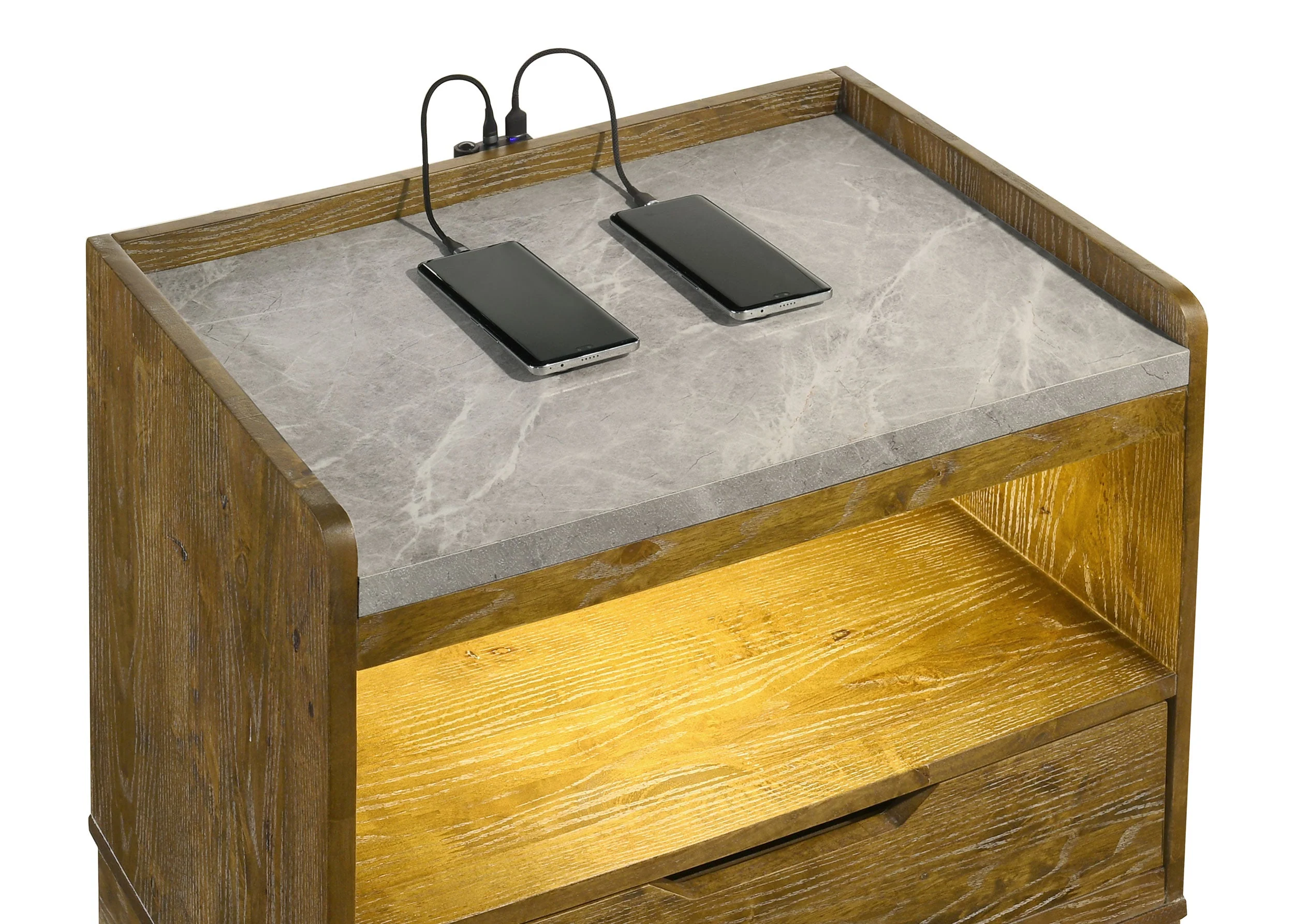 Henderson Medium Oak 1-drawer LED Nightstand Bedside Table - Image 8