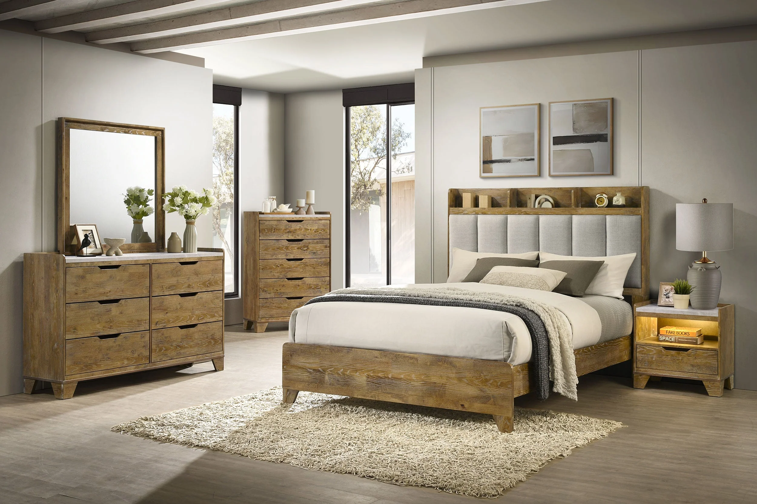 Henderson Medium Oak 57-inch Eastern King Bookcase Panel Bed - Image 12