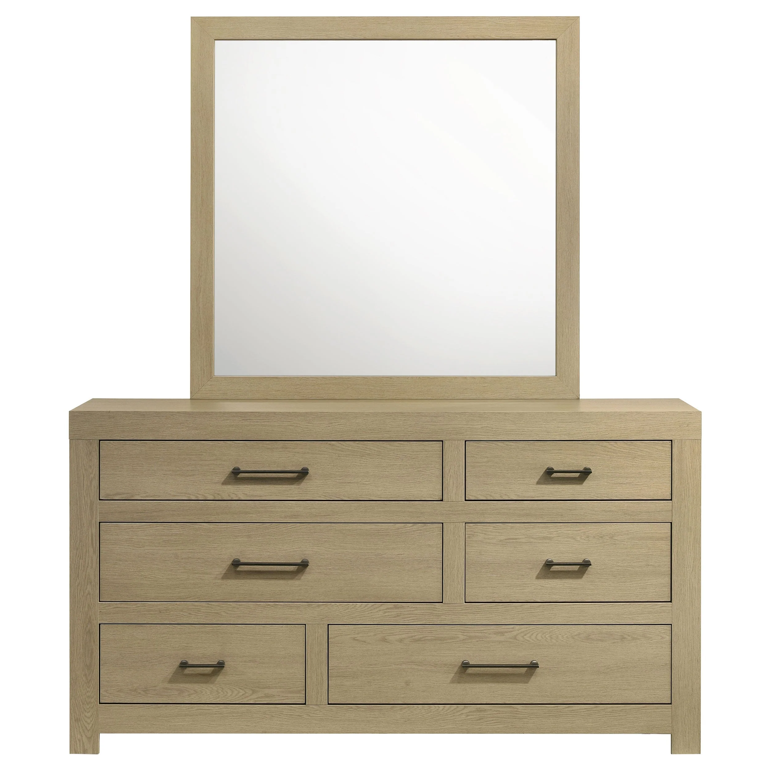 Hendricks Light Oak 6-drawer Bedroom Dresser and Mirror - Image 2