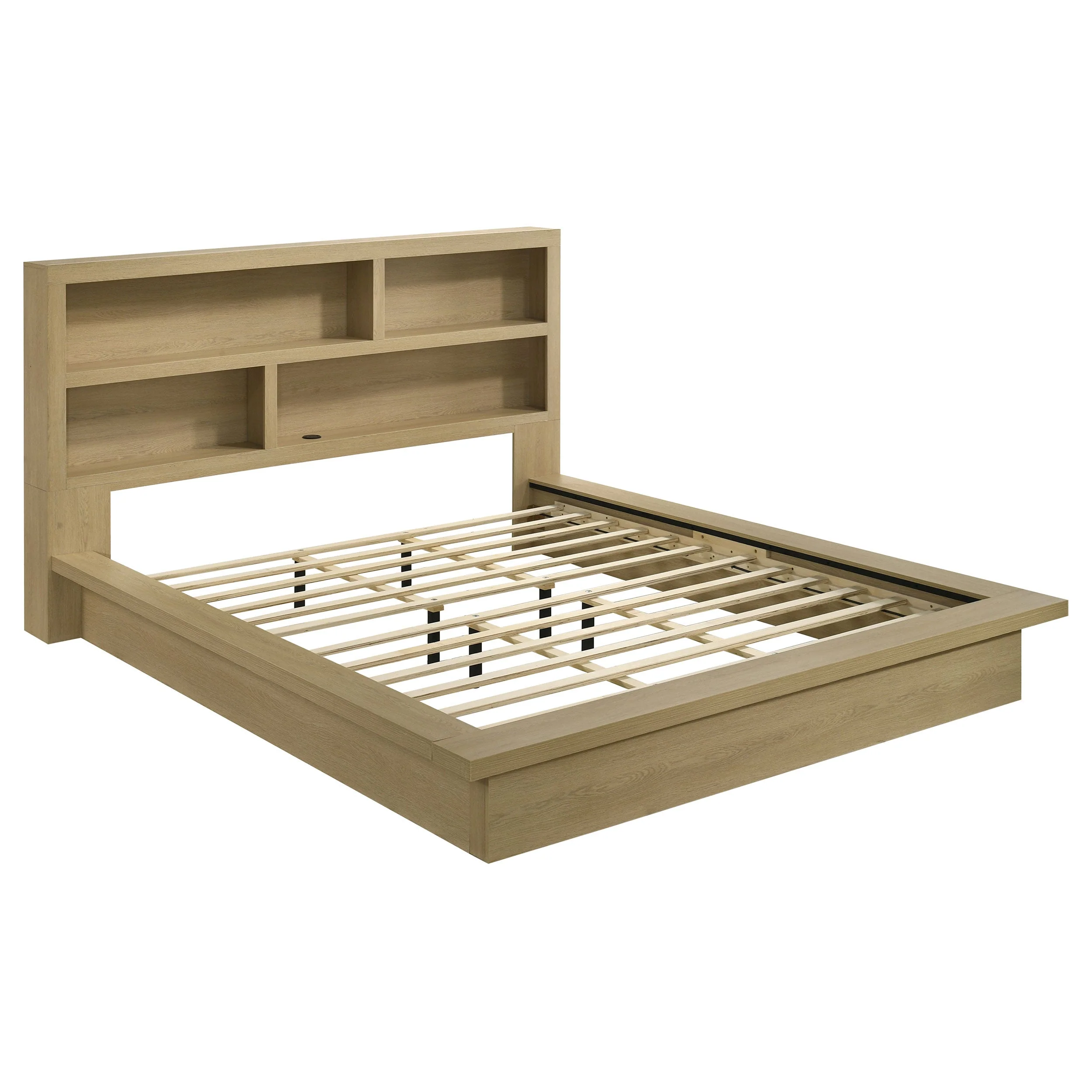 Hendricks Light Oak Eastern King Bookcase Headboard Platform Bed - Image 2