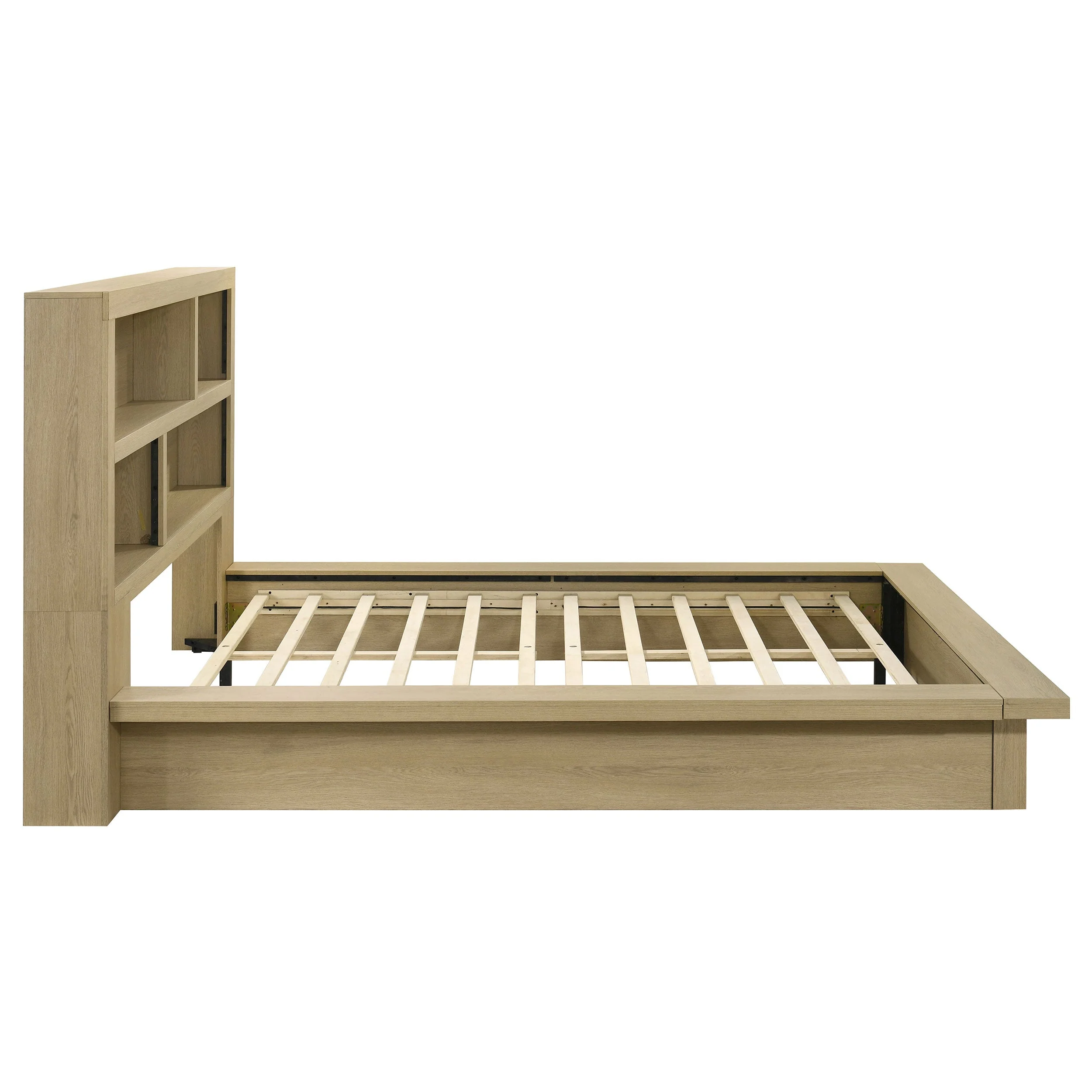 Hendricks Light Oak Queen Bookcase Headboard Platform Bed - Image 5