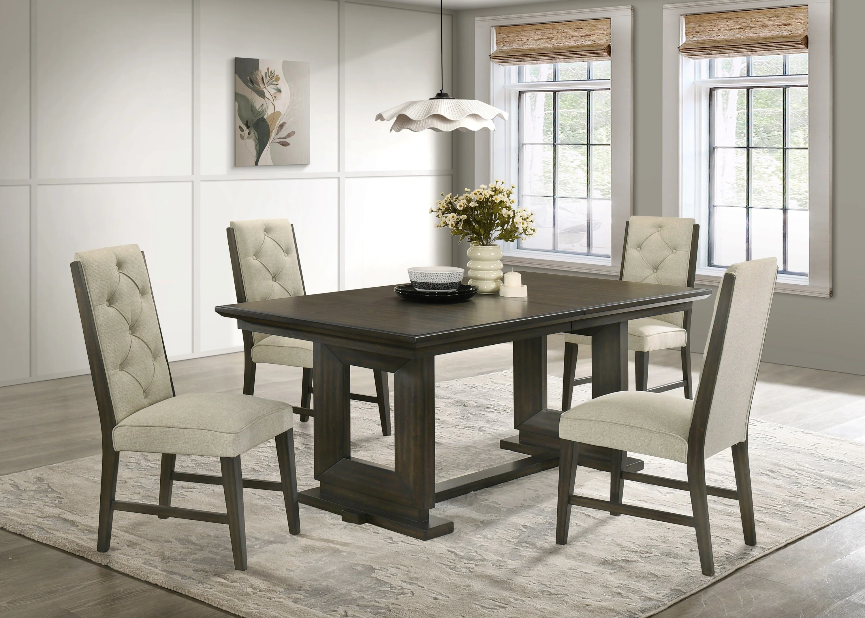 Herbert Espresso and Beige Extendable Dining Set