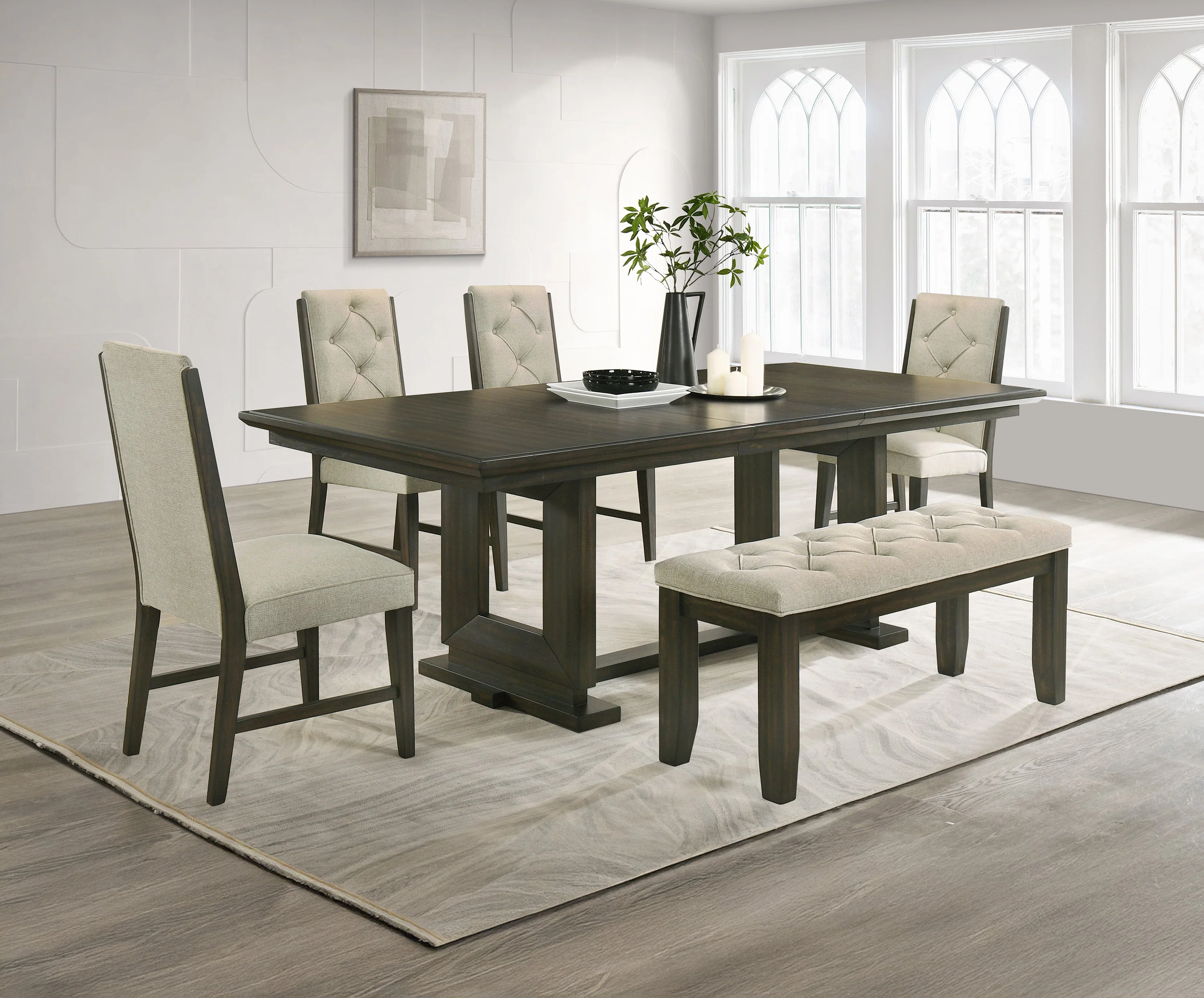 Herbert Espresso and Beige Extendable Dining Set - Image 2
