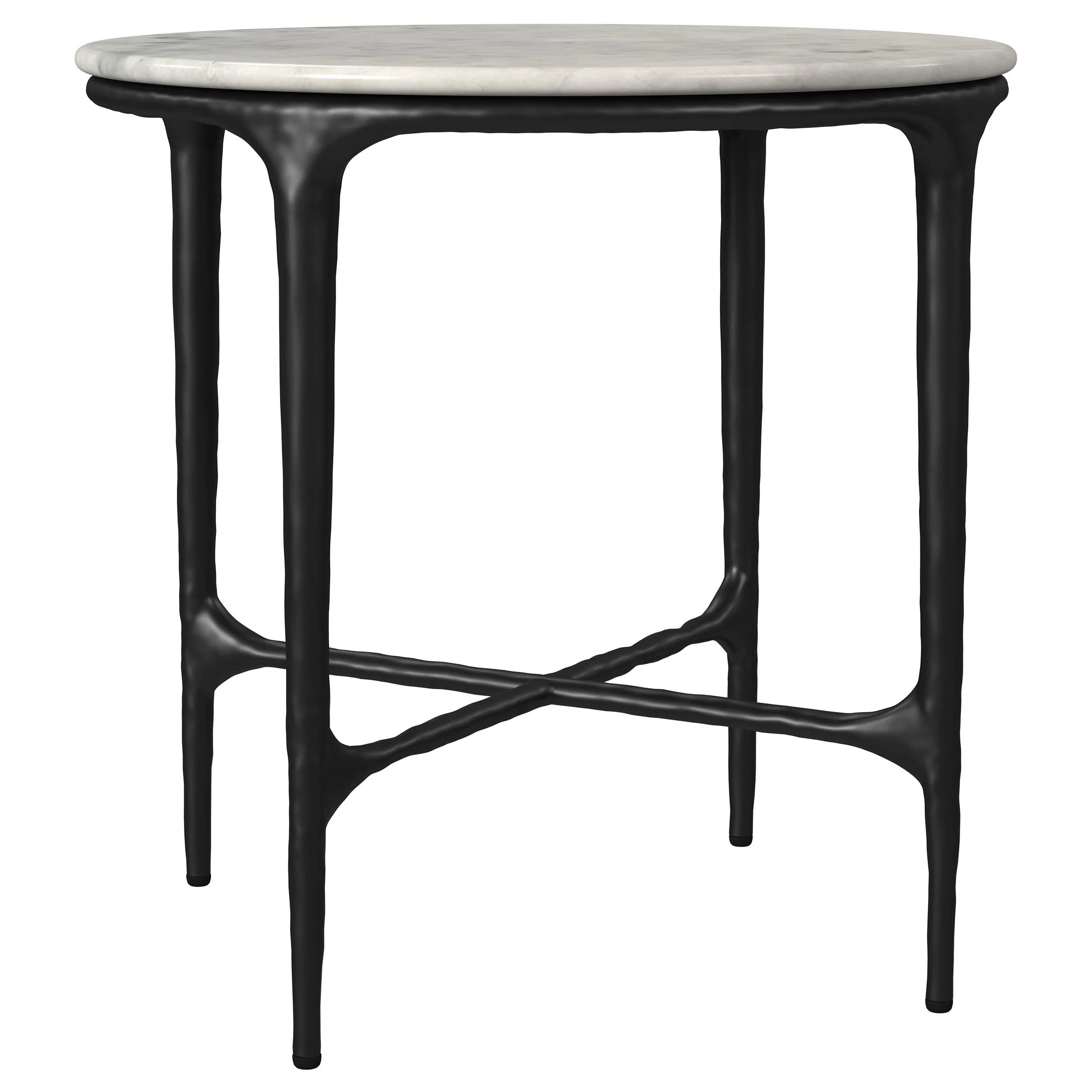 Hermas White and Black 2-Piece Round Marble Coffee and End Table Set - Image 3