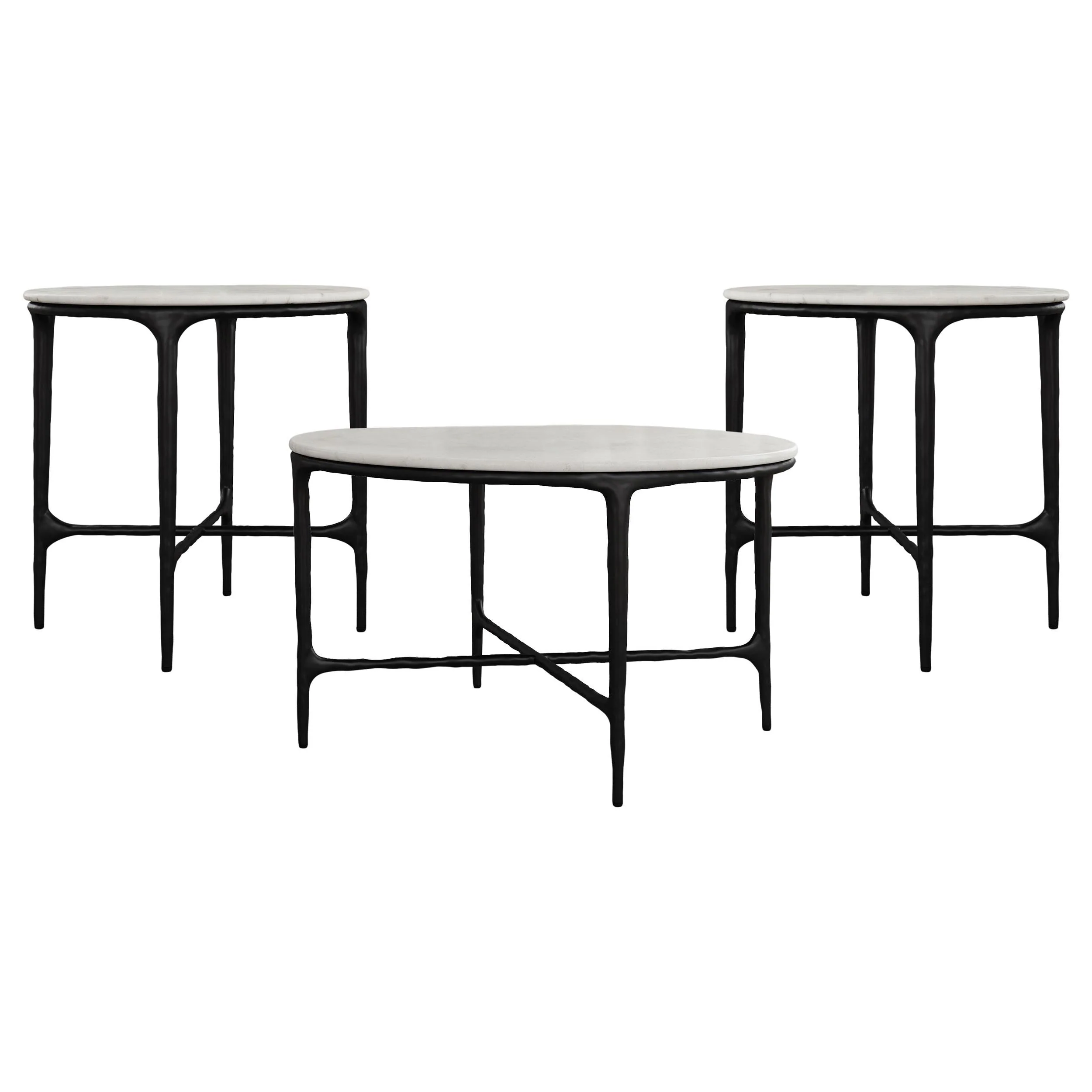 Hermas White and Black 3-Piece Round Marble Coffee and End Table Set - Image 2
