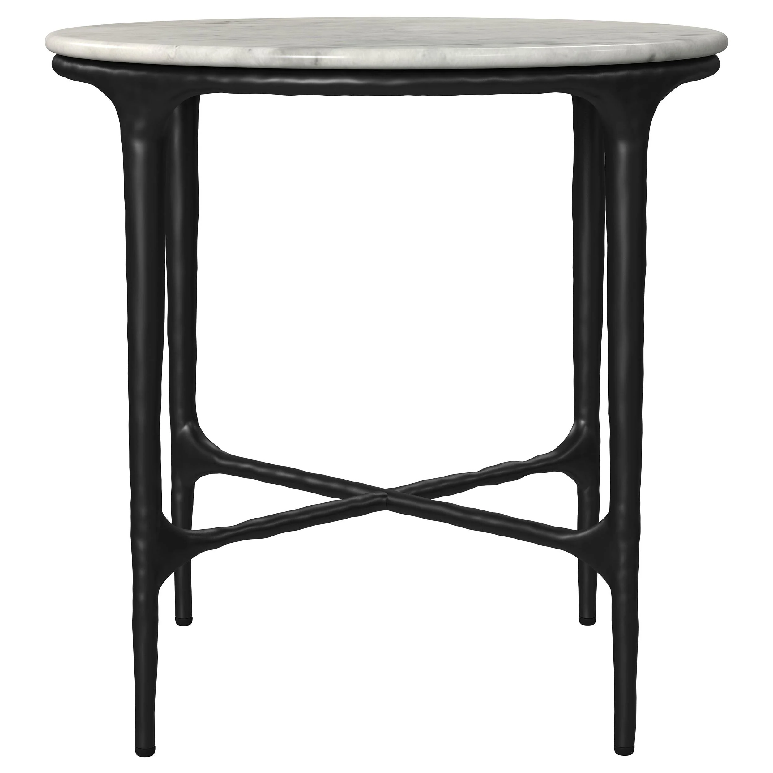 Hermas White Round Genuine Marble Top Metal End Table - Image 3