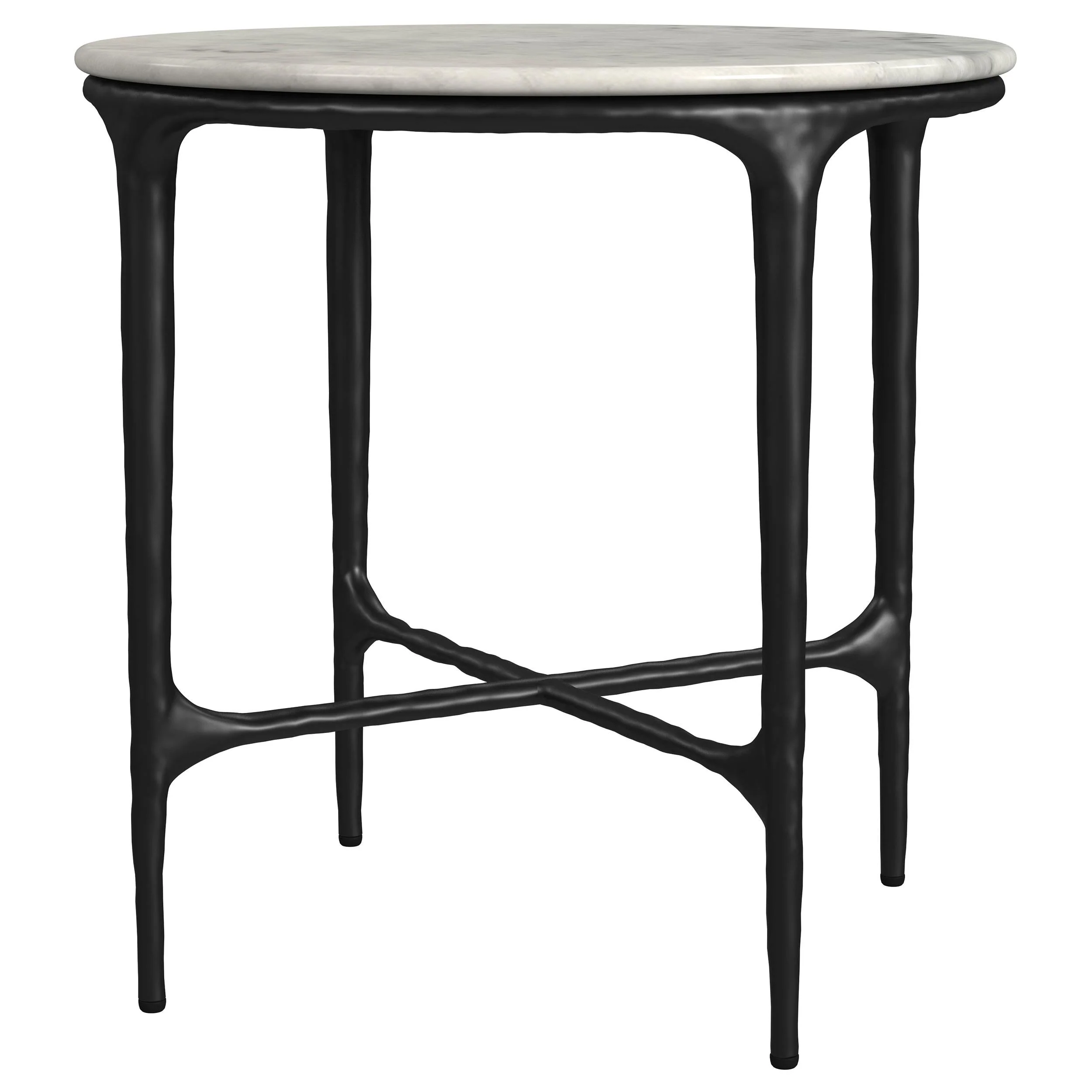 Hermas White Round Genuine Marble Top Metal End Table - Image 4