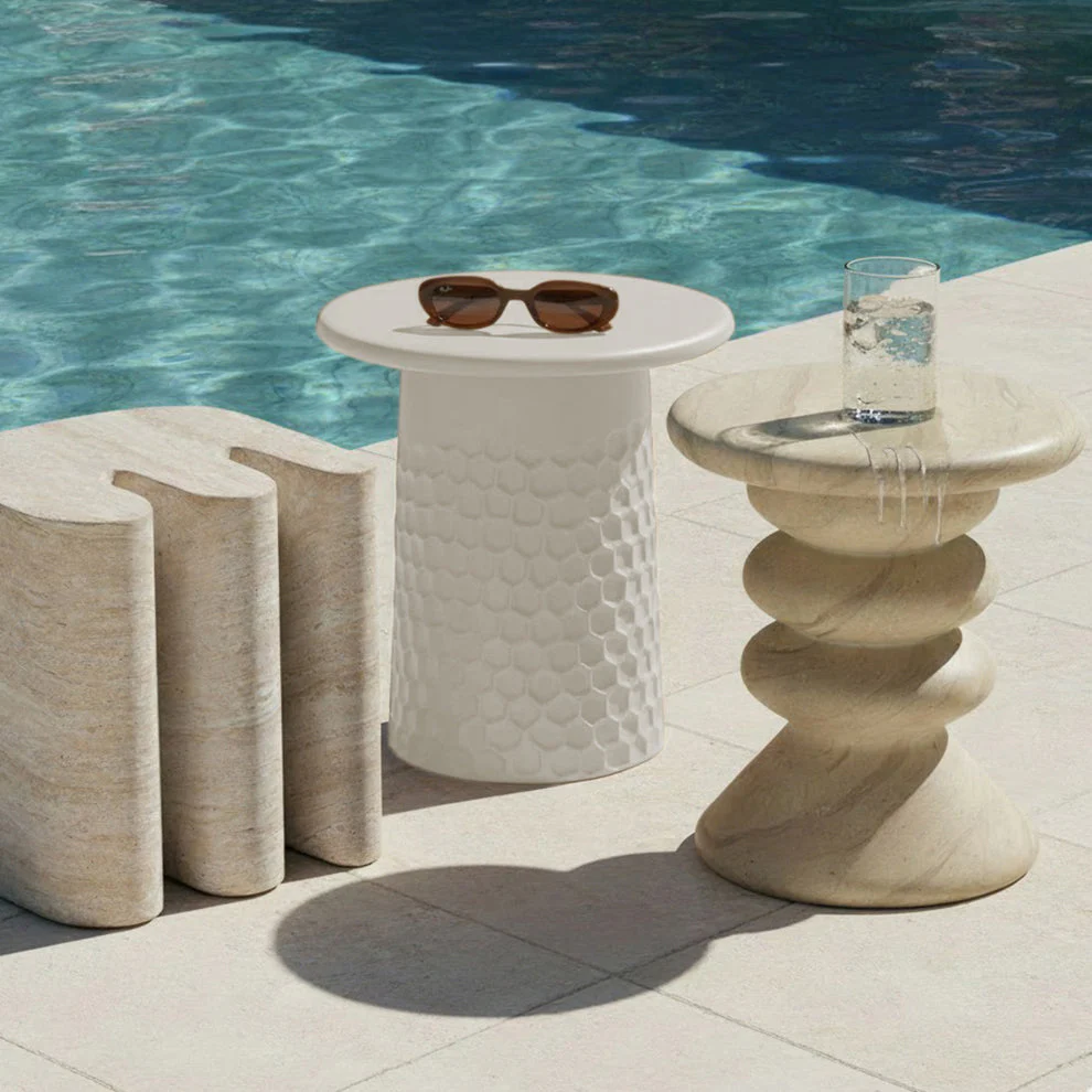 Hessa Indoor/Outdoor Concrete Chiseled Side Table - Image 2