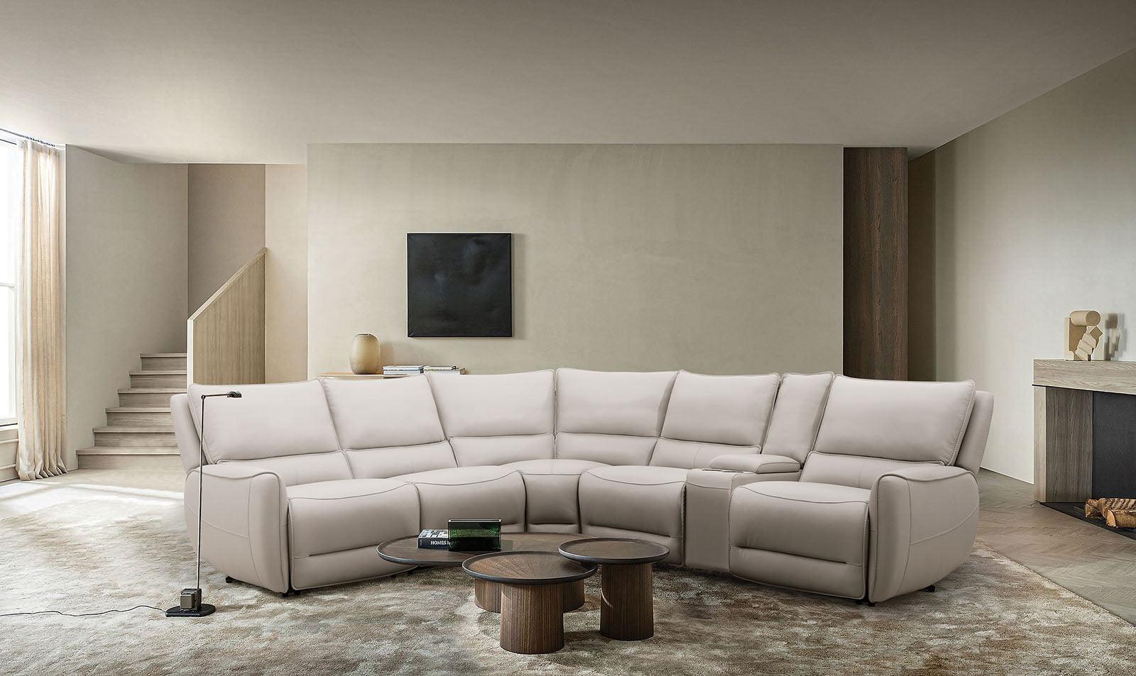 Hestia Beige Leather Modular Power Reclining Sectional