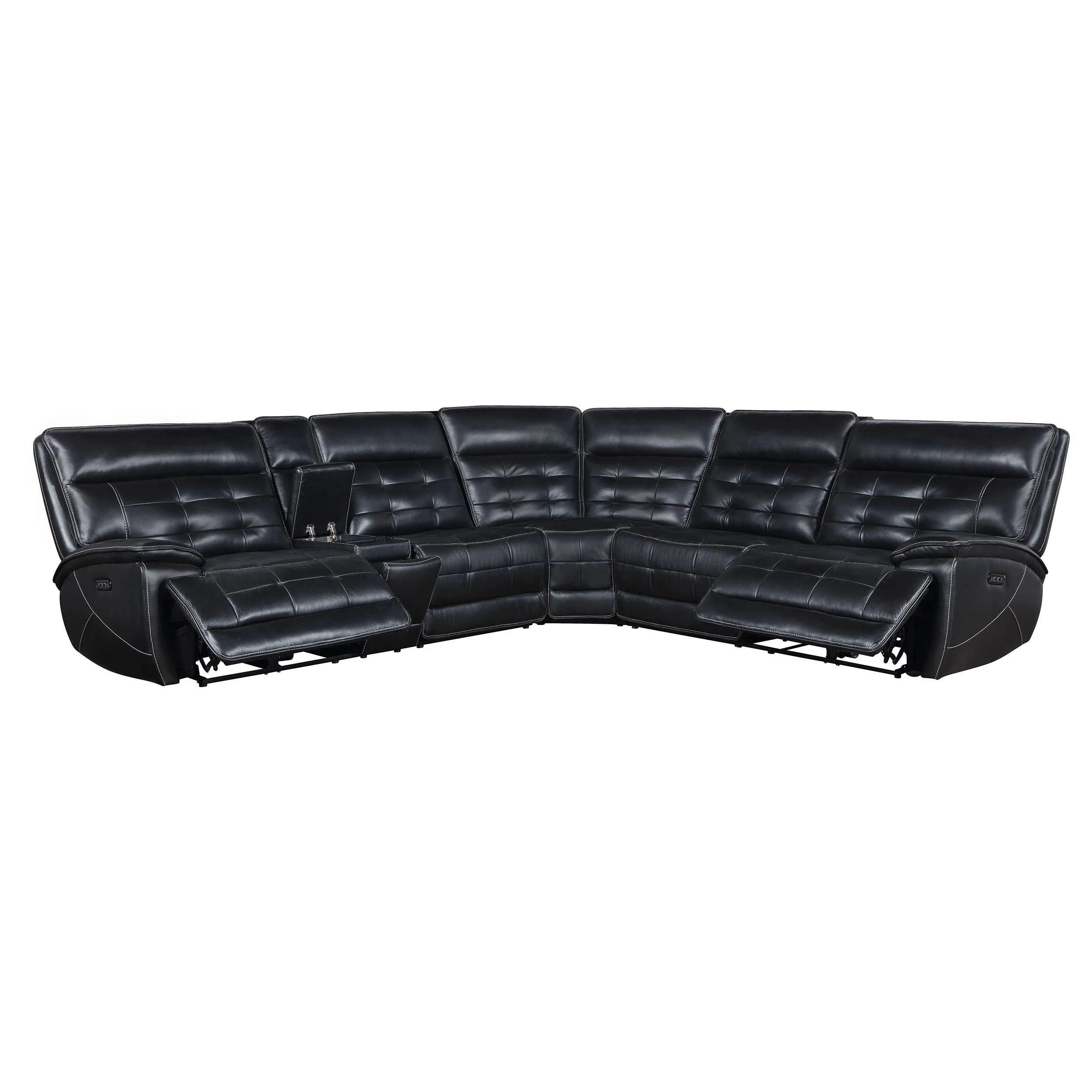 Hewitt Black Leather Upholstered Power Reclining Sectional - Image 4