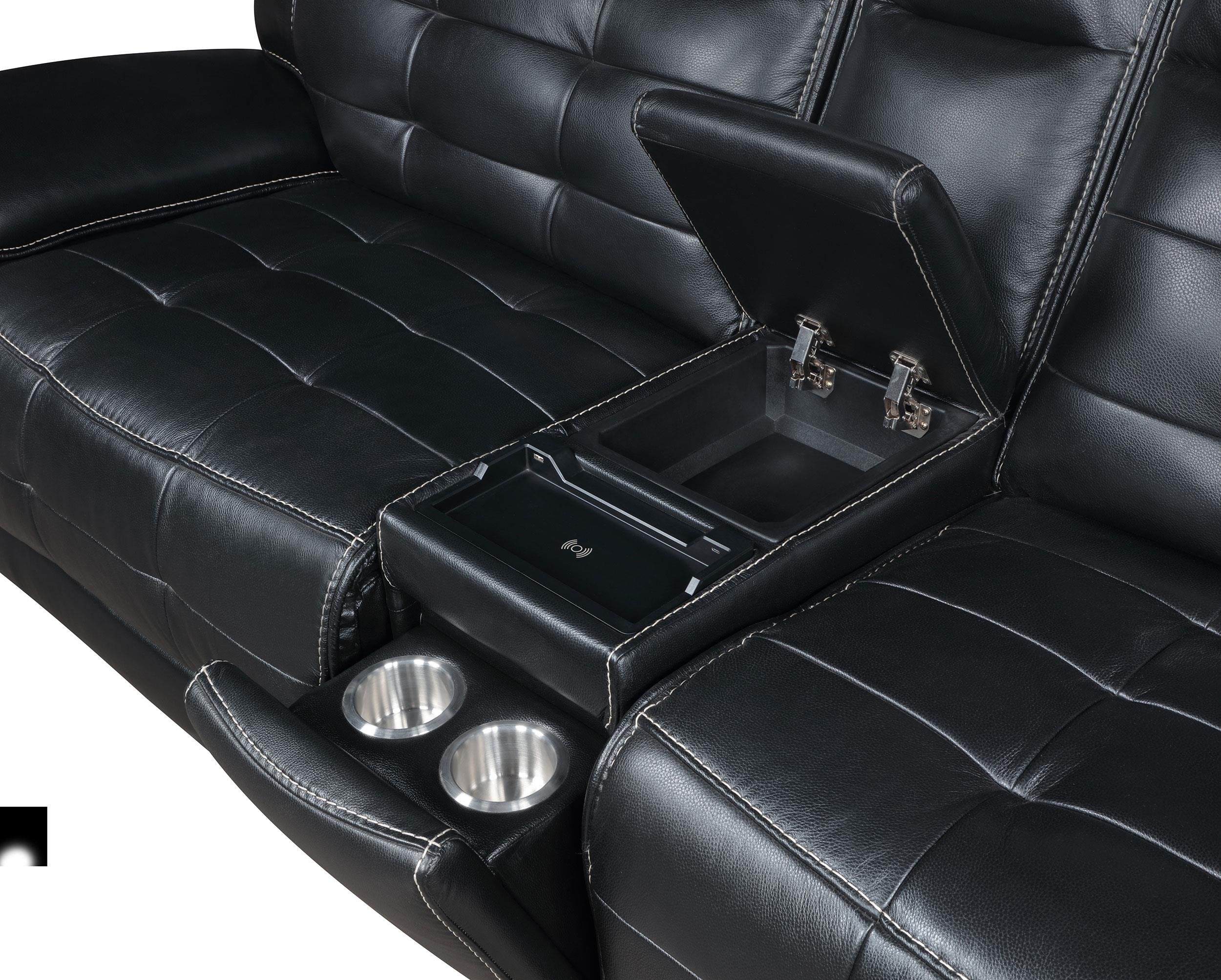 Hewitt Black Leather Upholstered Power Reclining Sectional - Image 8